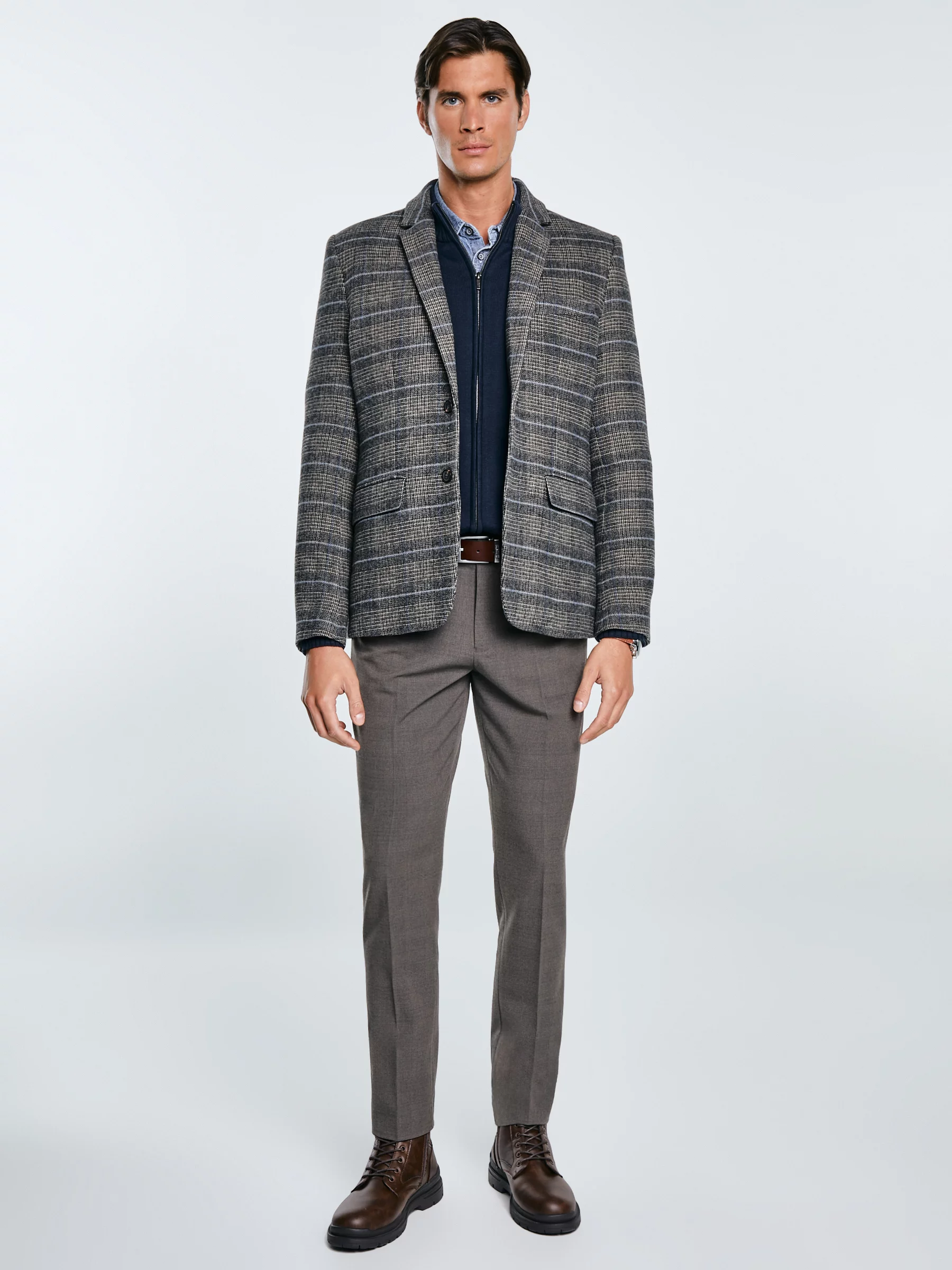 Marynarka męska z dodatkiem wełny w kratę brązowa Filo 803