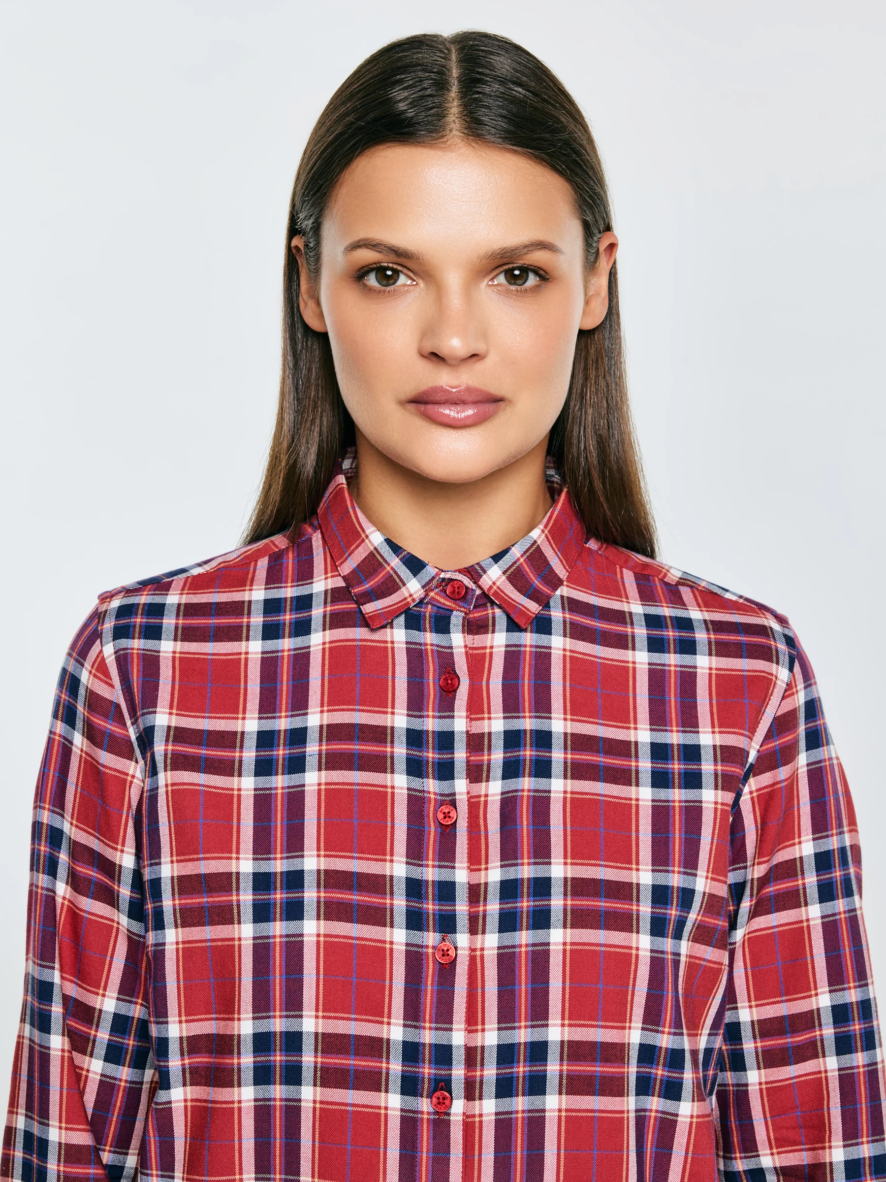 Koszula damska w kratę z wiskozy czerwona Petrini 604
