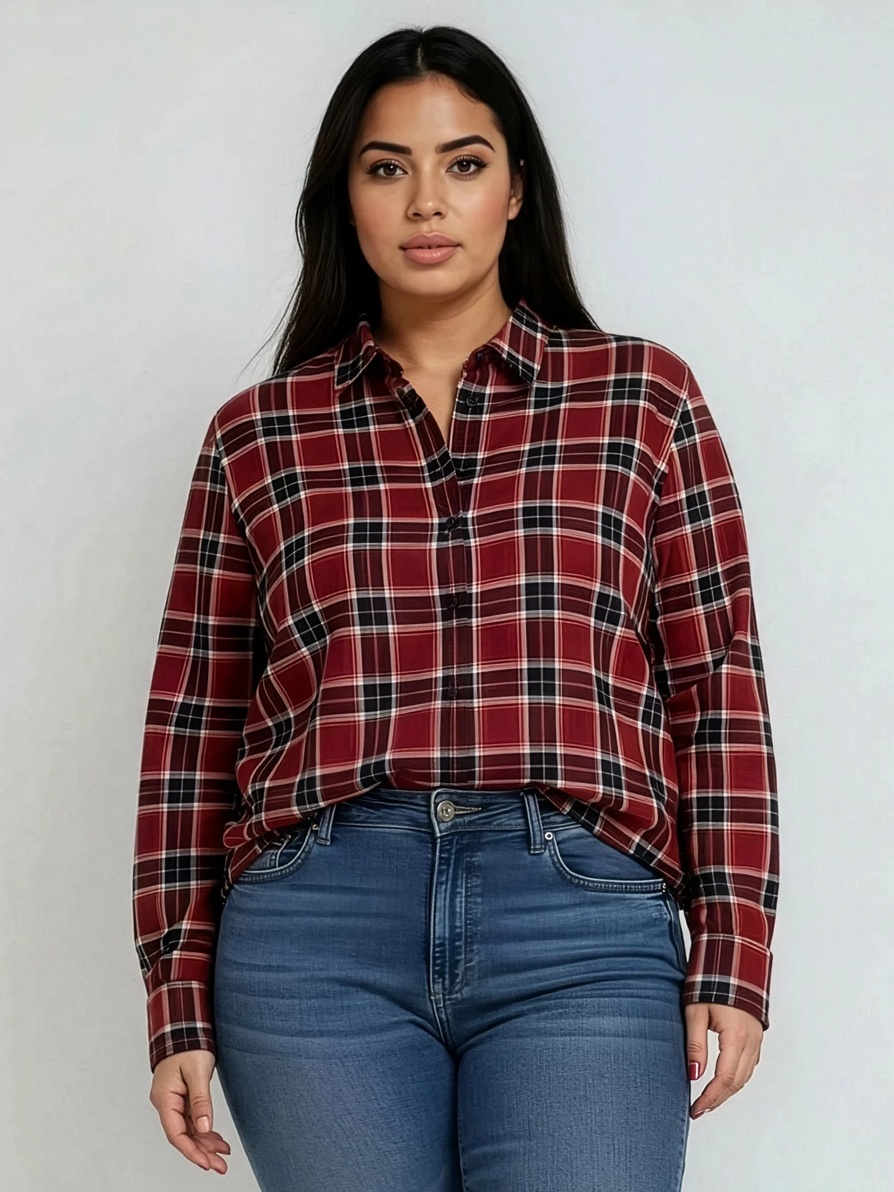 Koszula damska w kratę z wiskozy czerwona Petrini 604