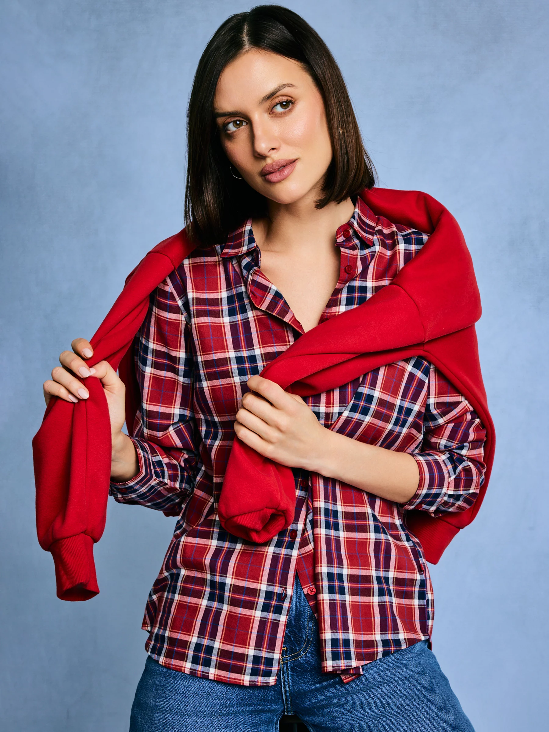 Koszula damska w kratę czerwona Petrini 604