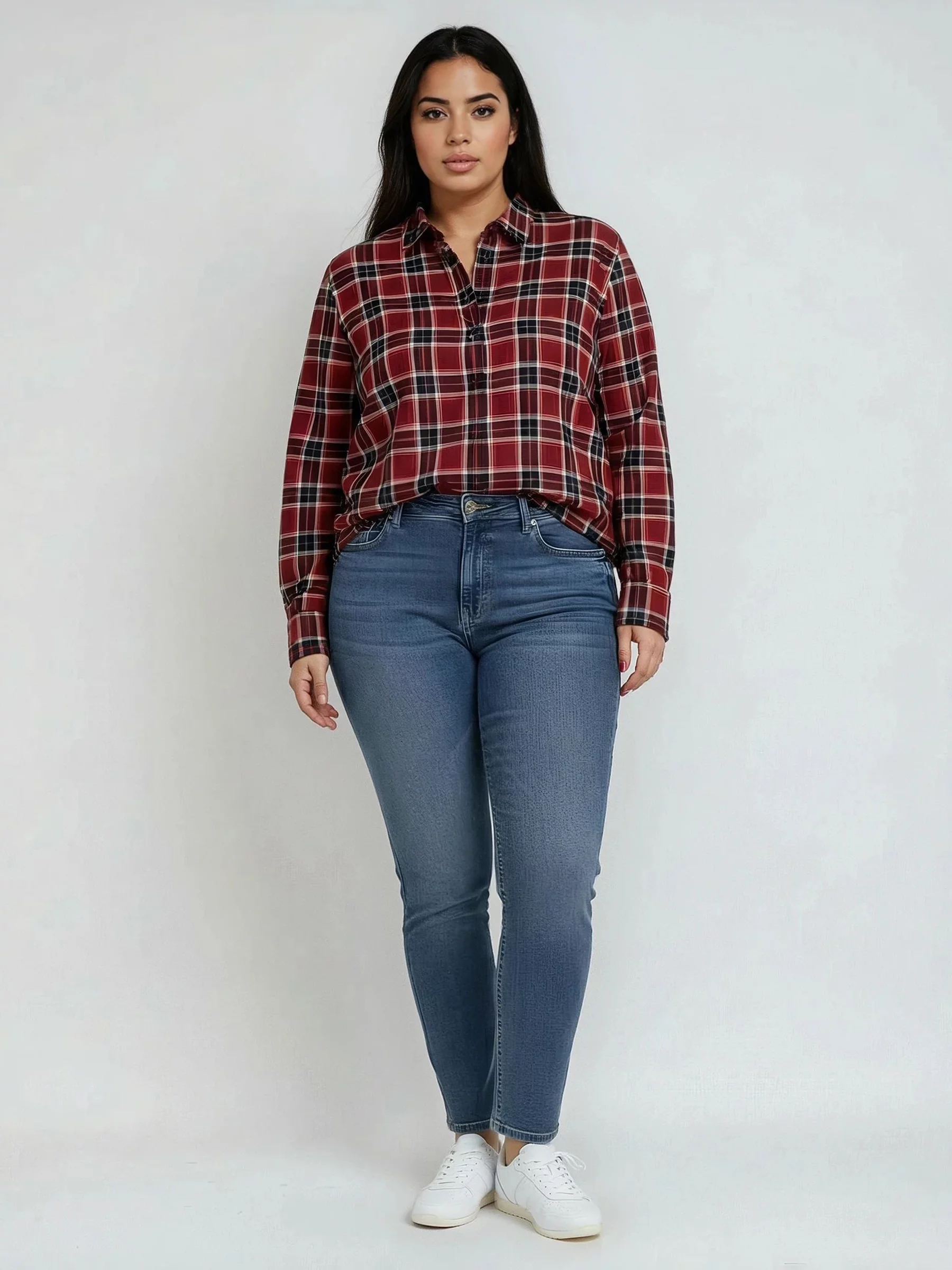 Koszula damska w kratę z wiskozy czerwona Petrini 604