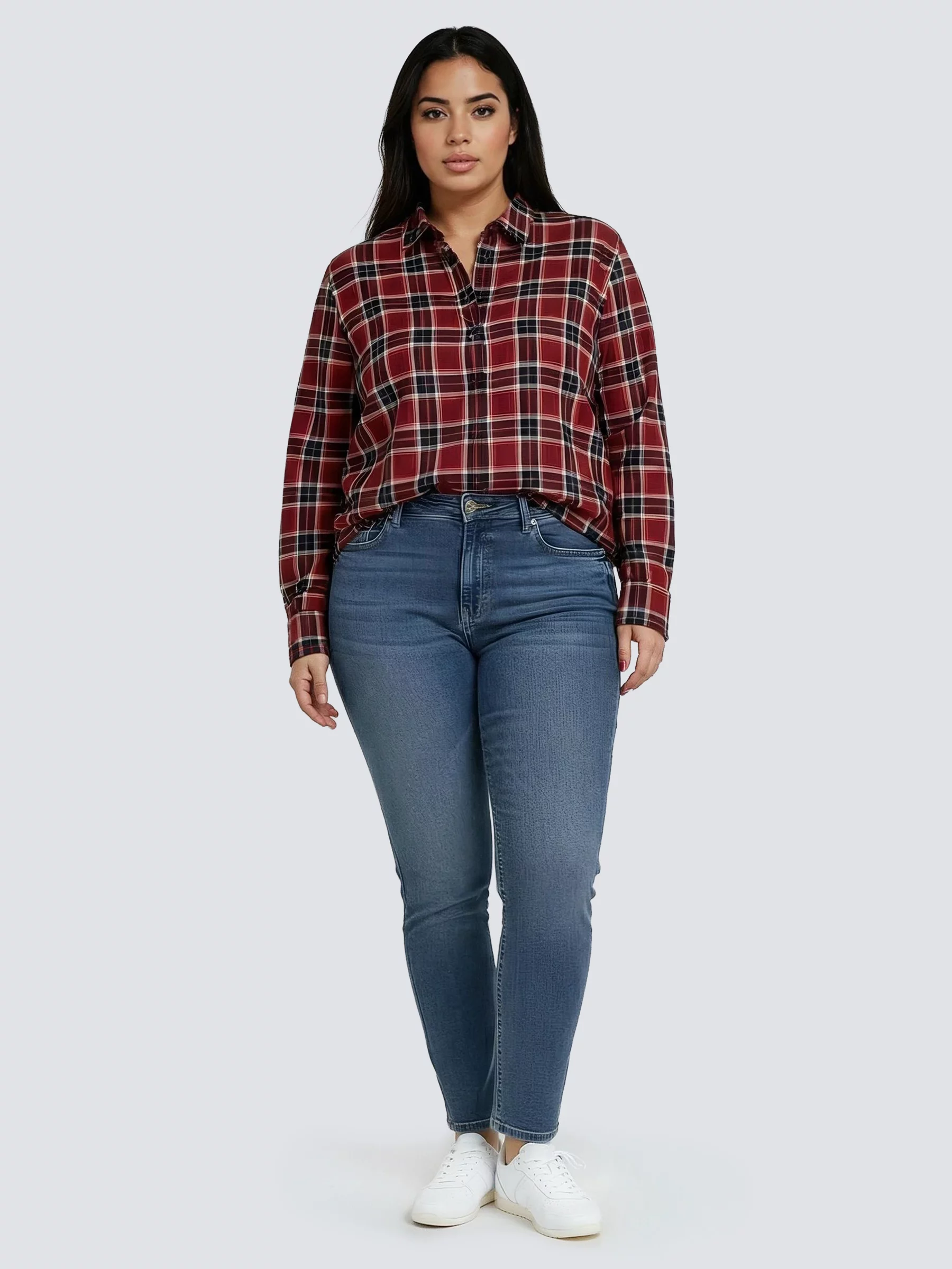 Koszula damska w kratę czerwona Petrini 604