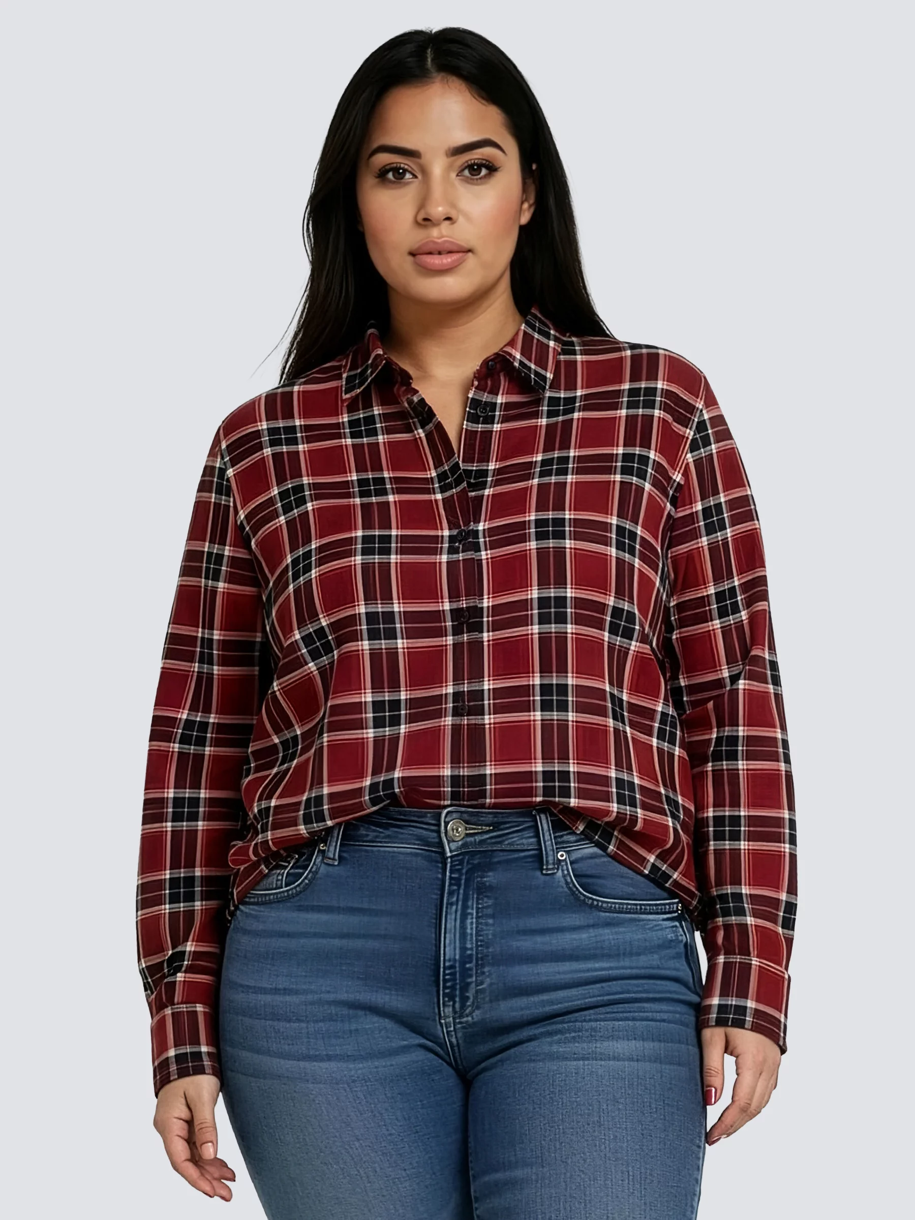 Koszula damska w kratę czerwona Petrini 604