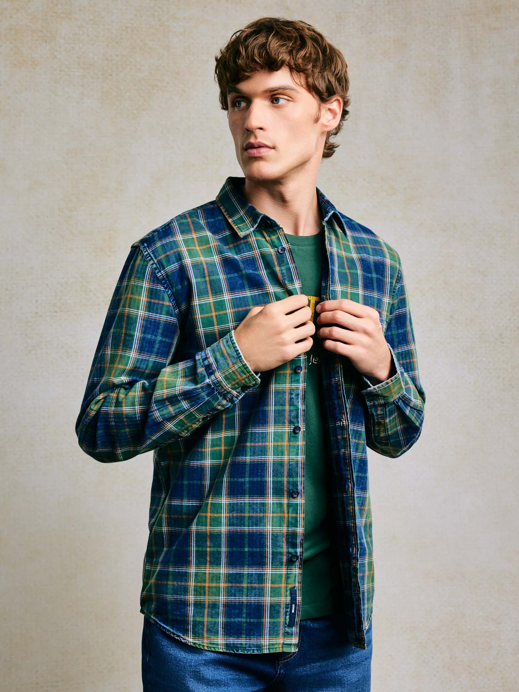 Koszula męska bawełniana w kratę zielono-granatowa Merowi 304