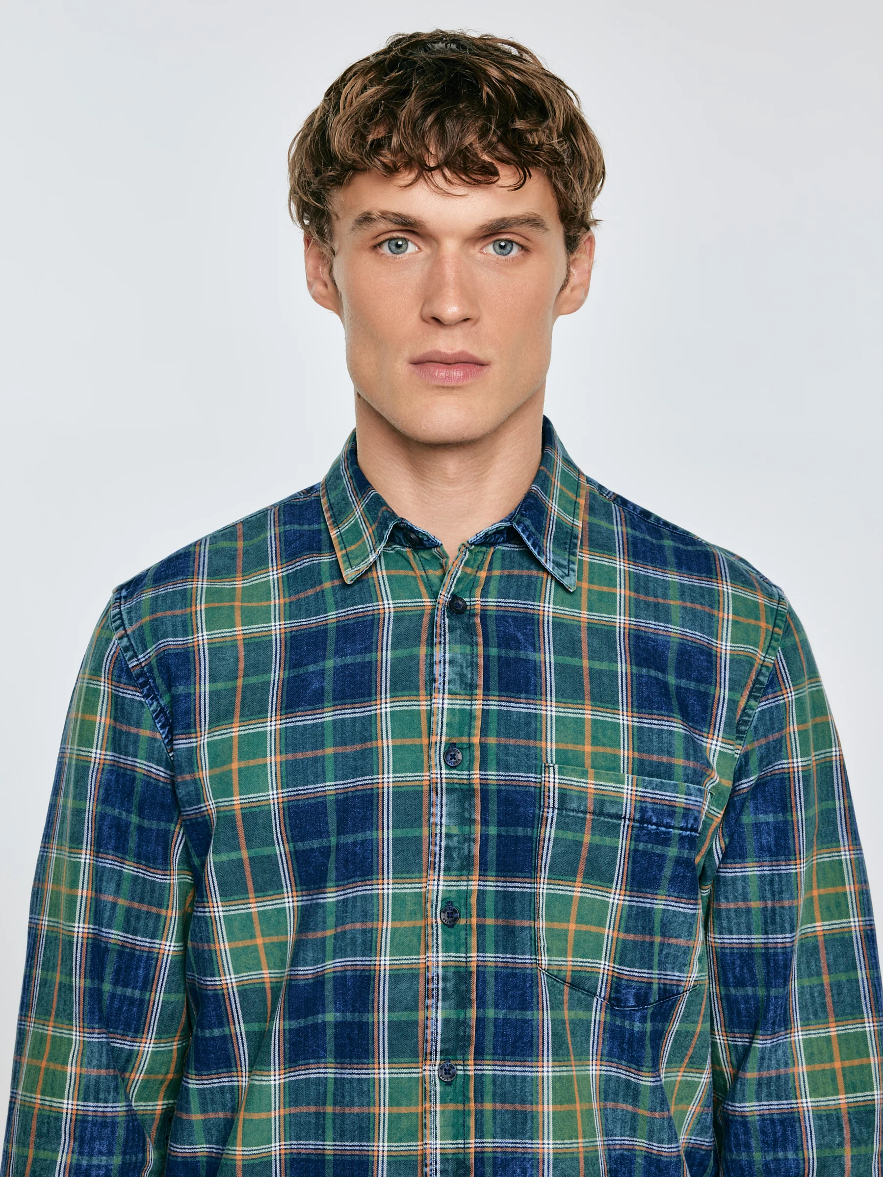 Koszula męska bawełniana w kratę zielono-granatowa Merowi 304