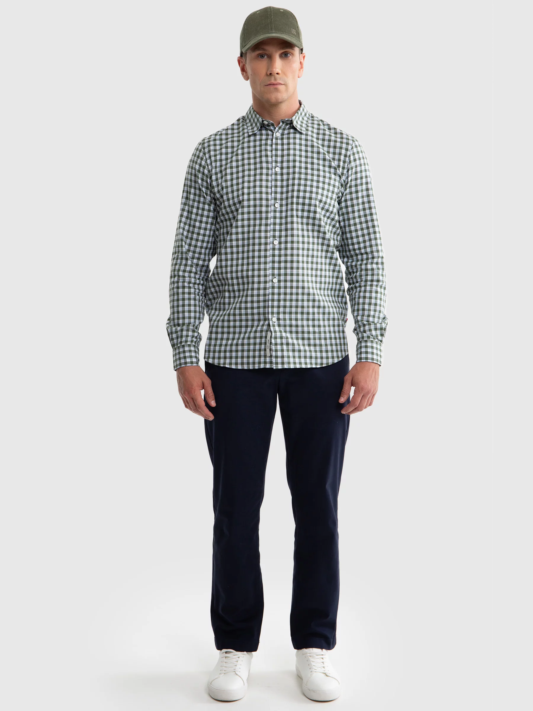 Koszula męska bawełniana w kratę zielono-białą Frankinis 303