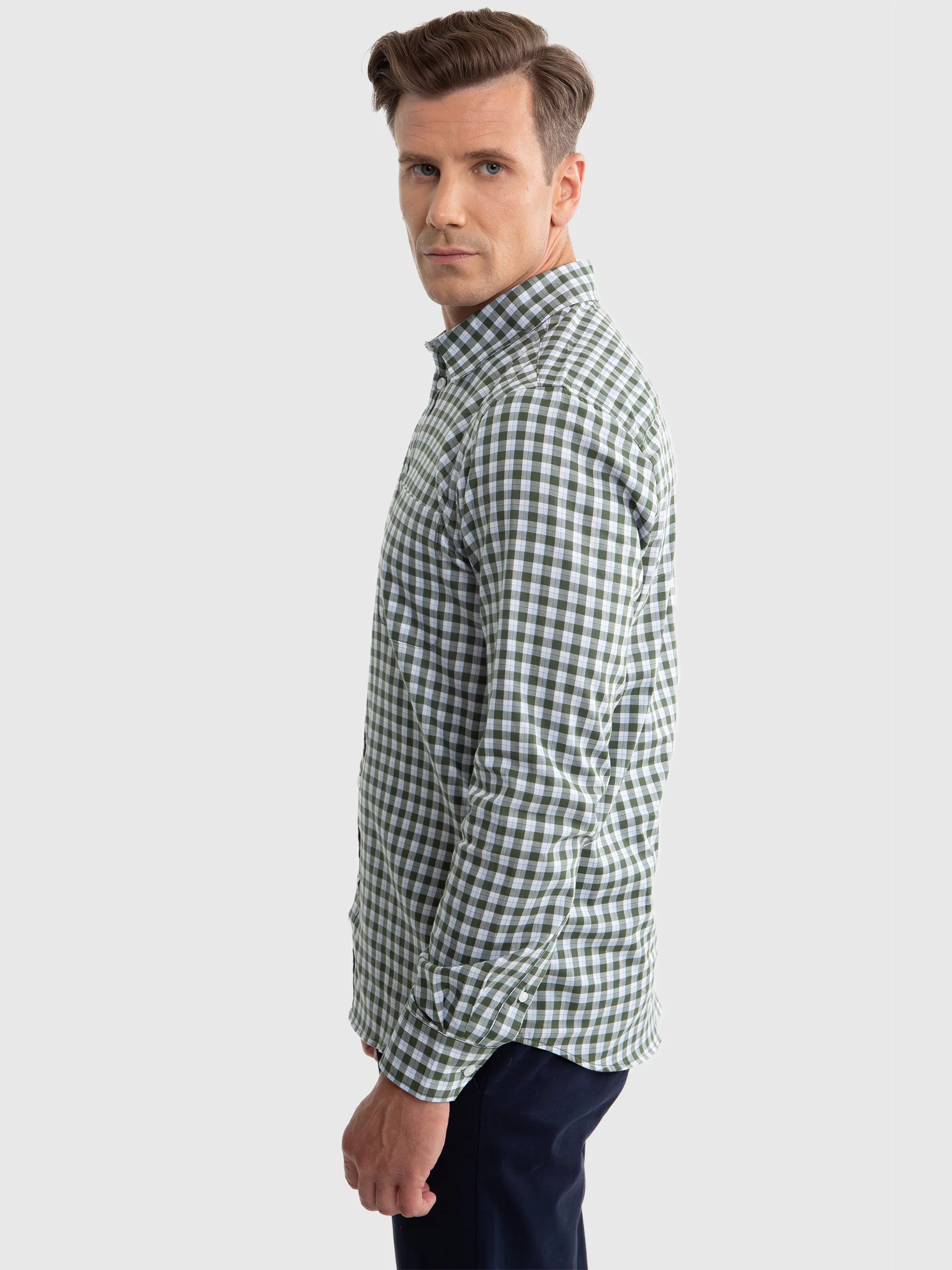 Koszula męska bawełniana w kratę zielono-białą Frankinis 303