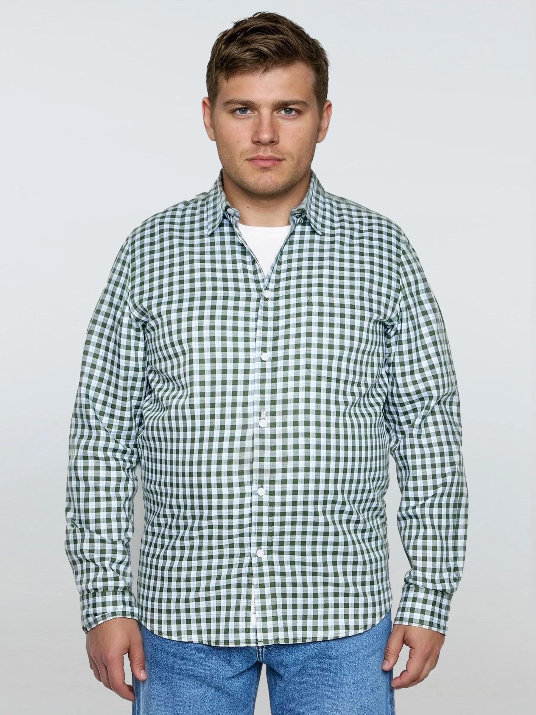 Koszula męska bawełniana w kratę zielono-białą Frankinis 303