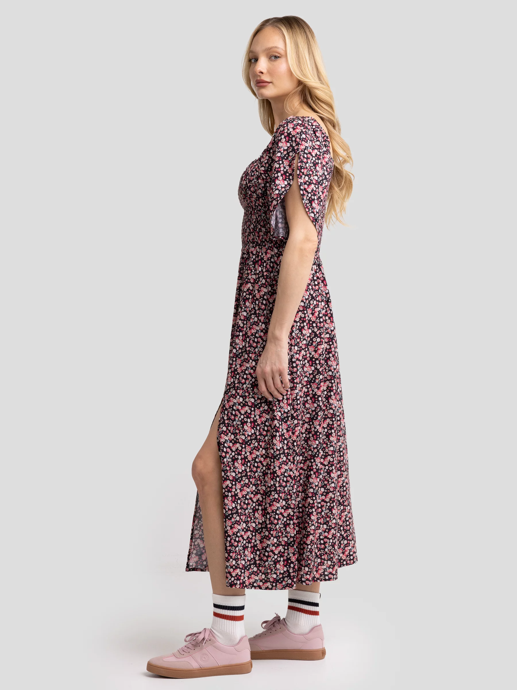 Sukienka damska midi z wiskozy z motywem kwiatowym Bler 000