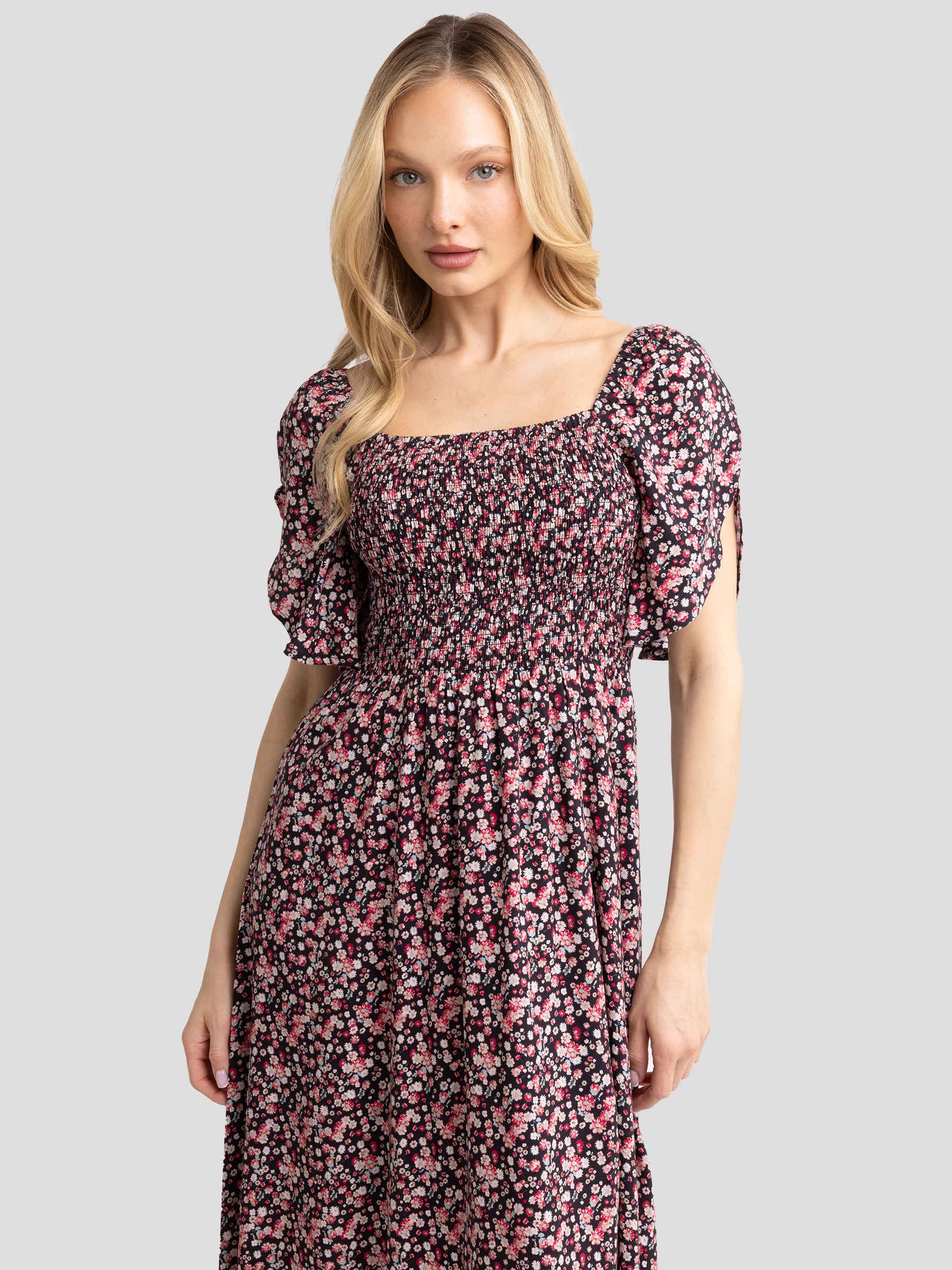 Sukienka damska midi z wiskozy z motywem kwiatowym Bler 000