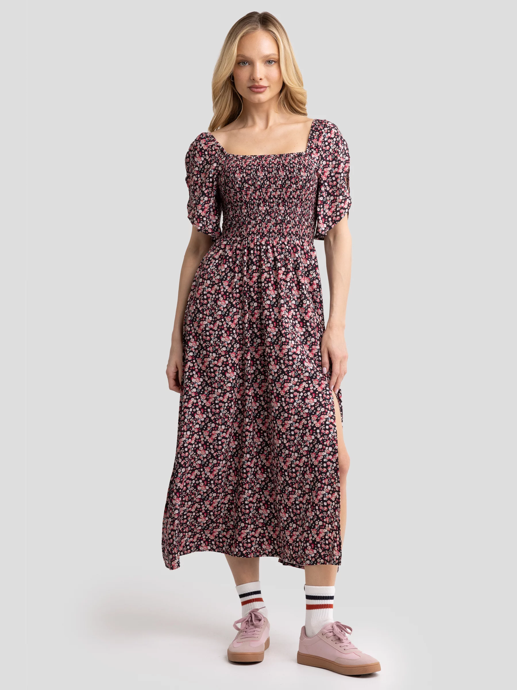 Sukienka damska midi z wiskozy z motywem kwiatowym Bler 000