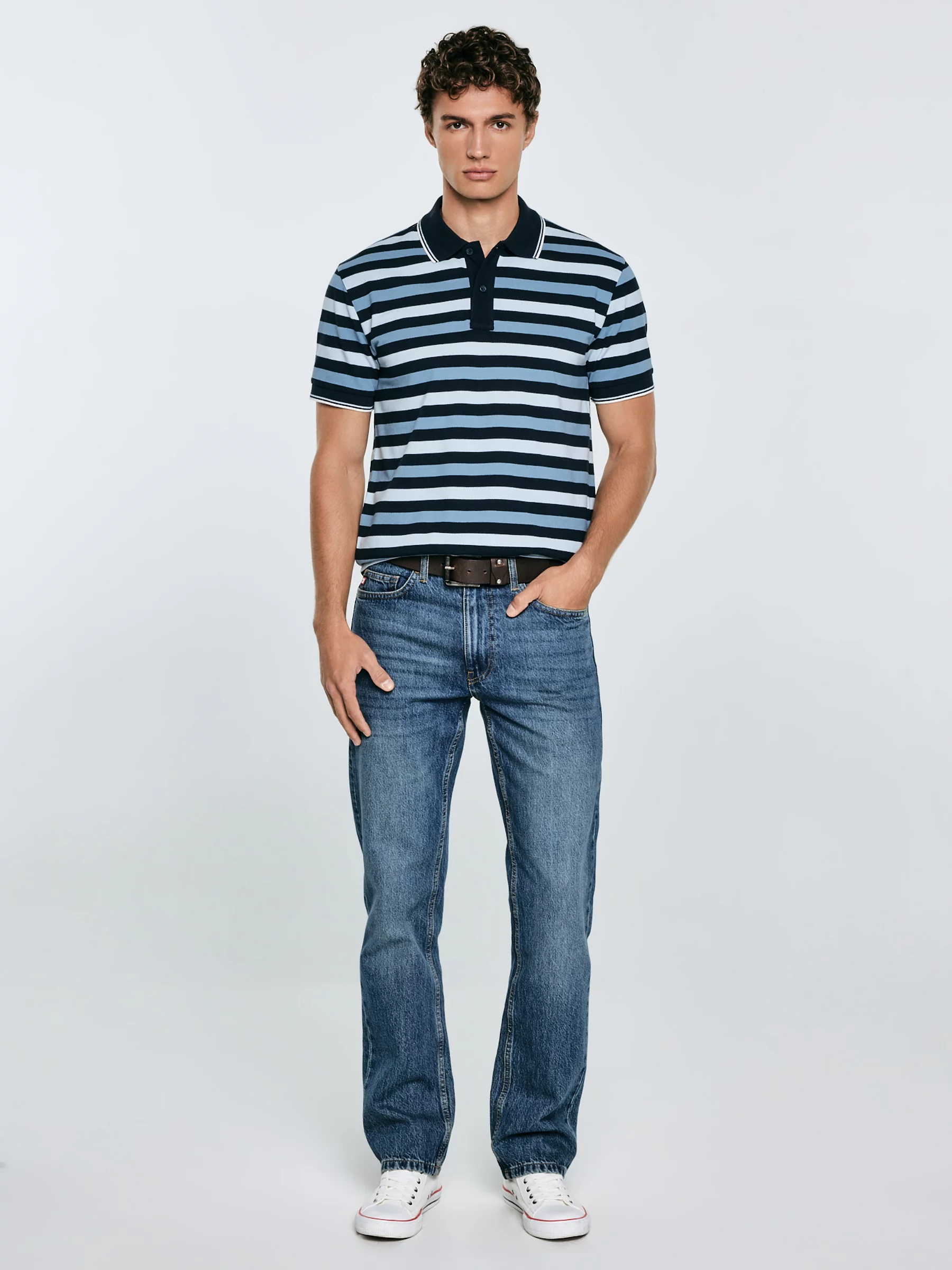 Koszulka męska polo w kolorowe paski Seulir 401