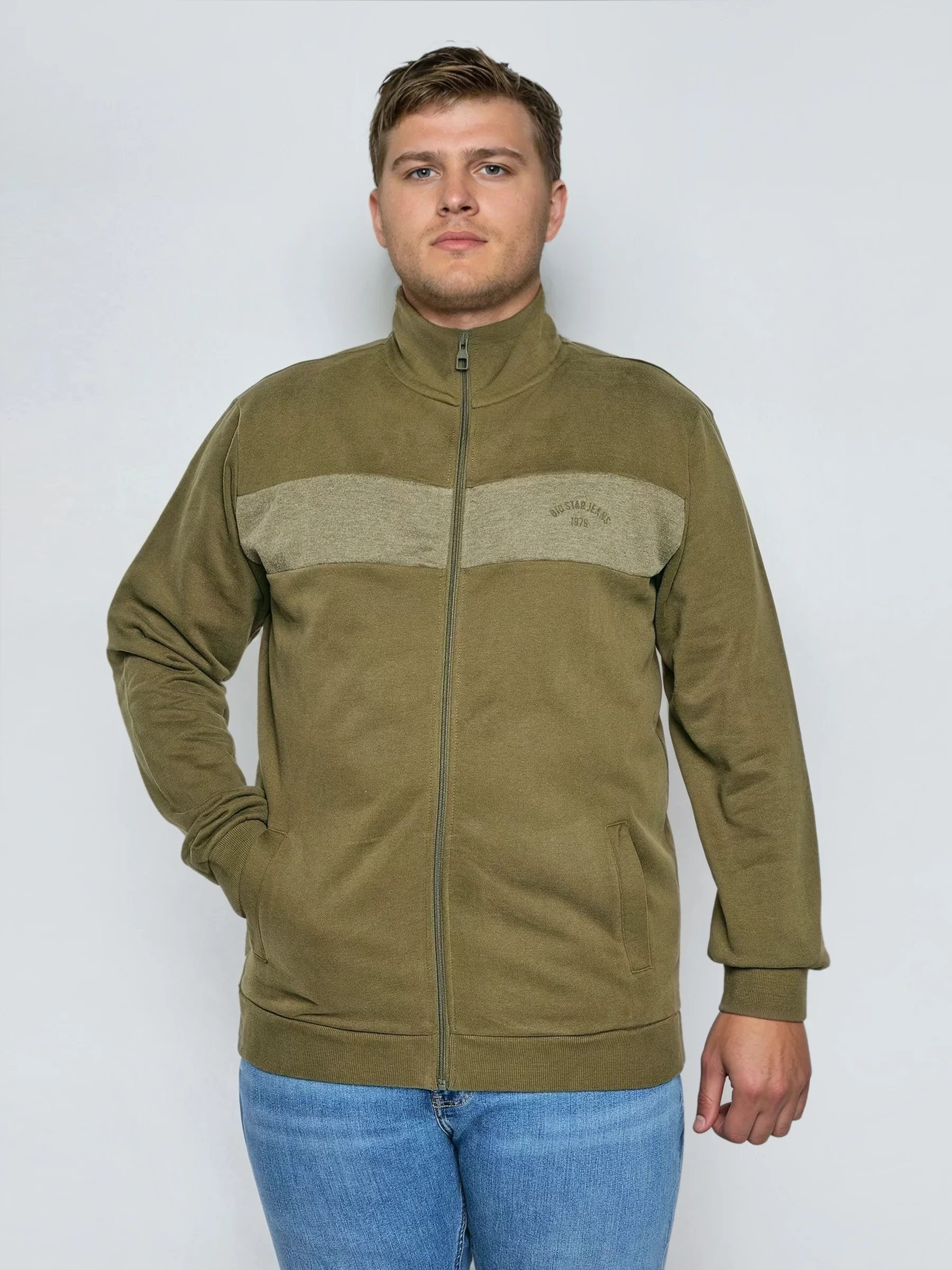 Bluza męska bawełniana na stójce khaki Johnson 303