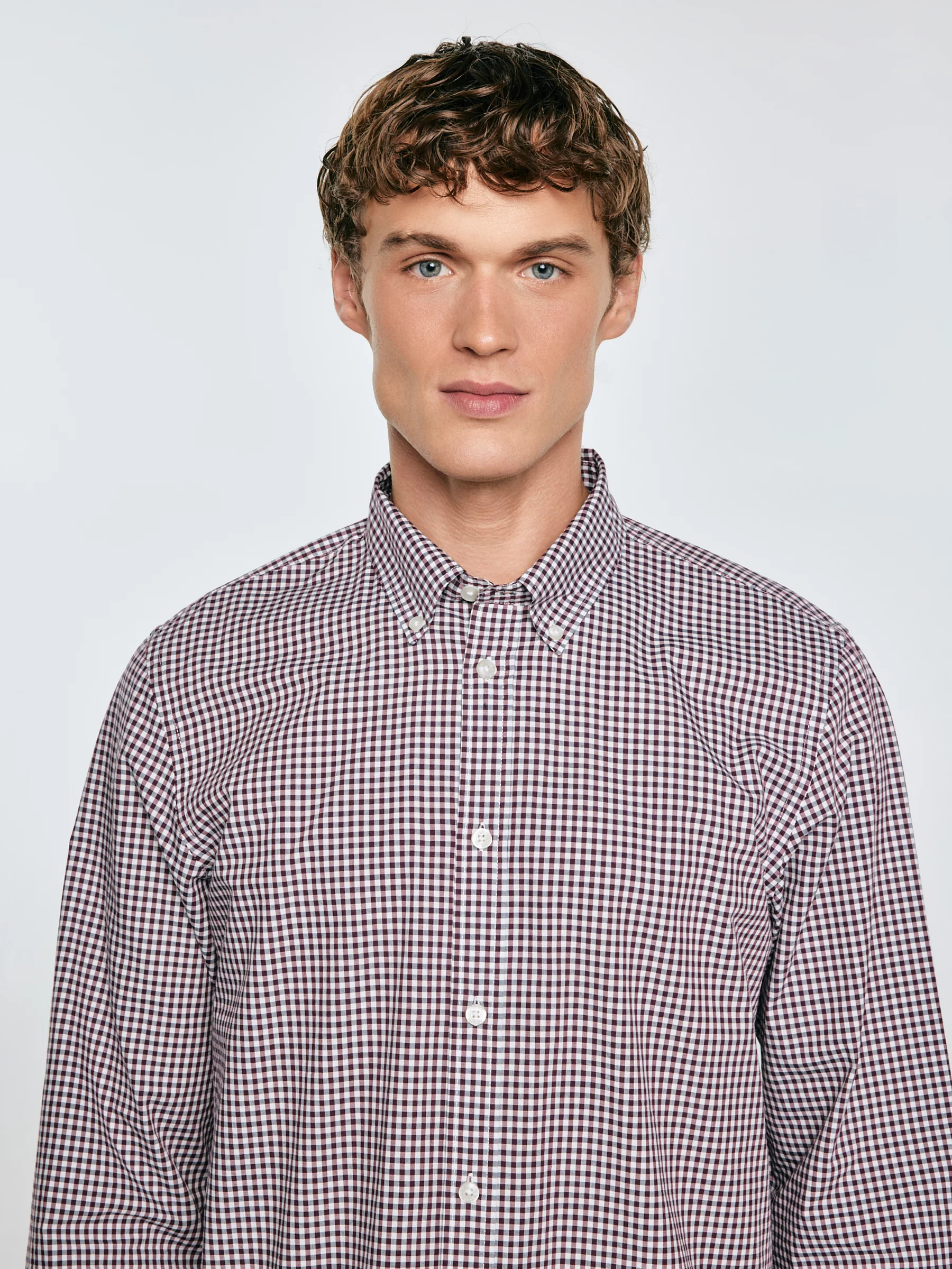 Koszula męska bawełniana w drobną kratę bordowa Gibbsoner 604