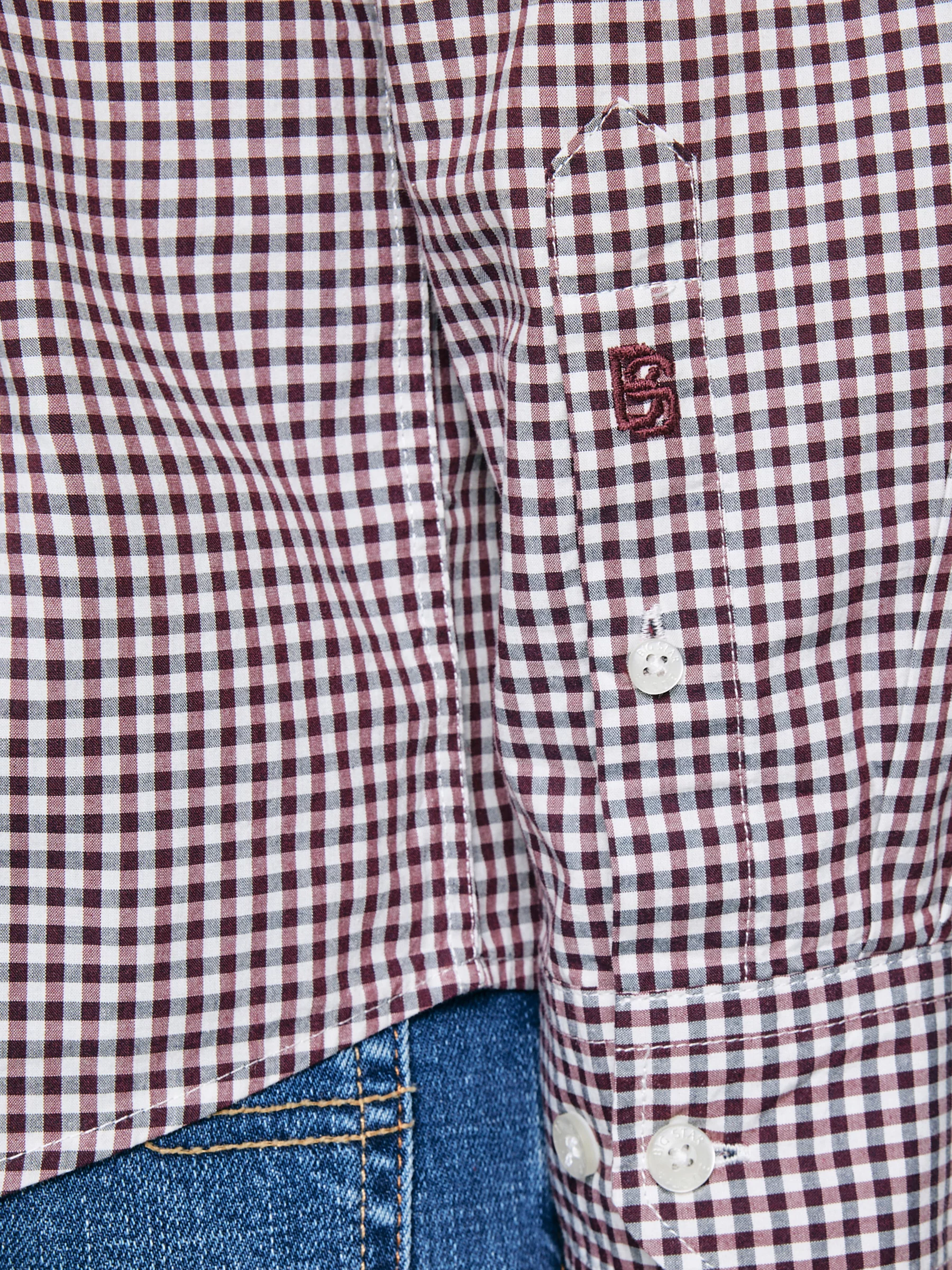 Koszula męska bawełniana w drobną kratę bordowa Gibbsoner 604