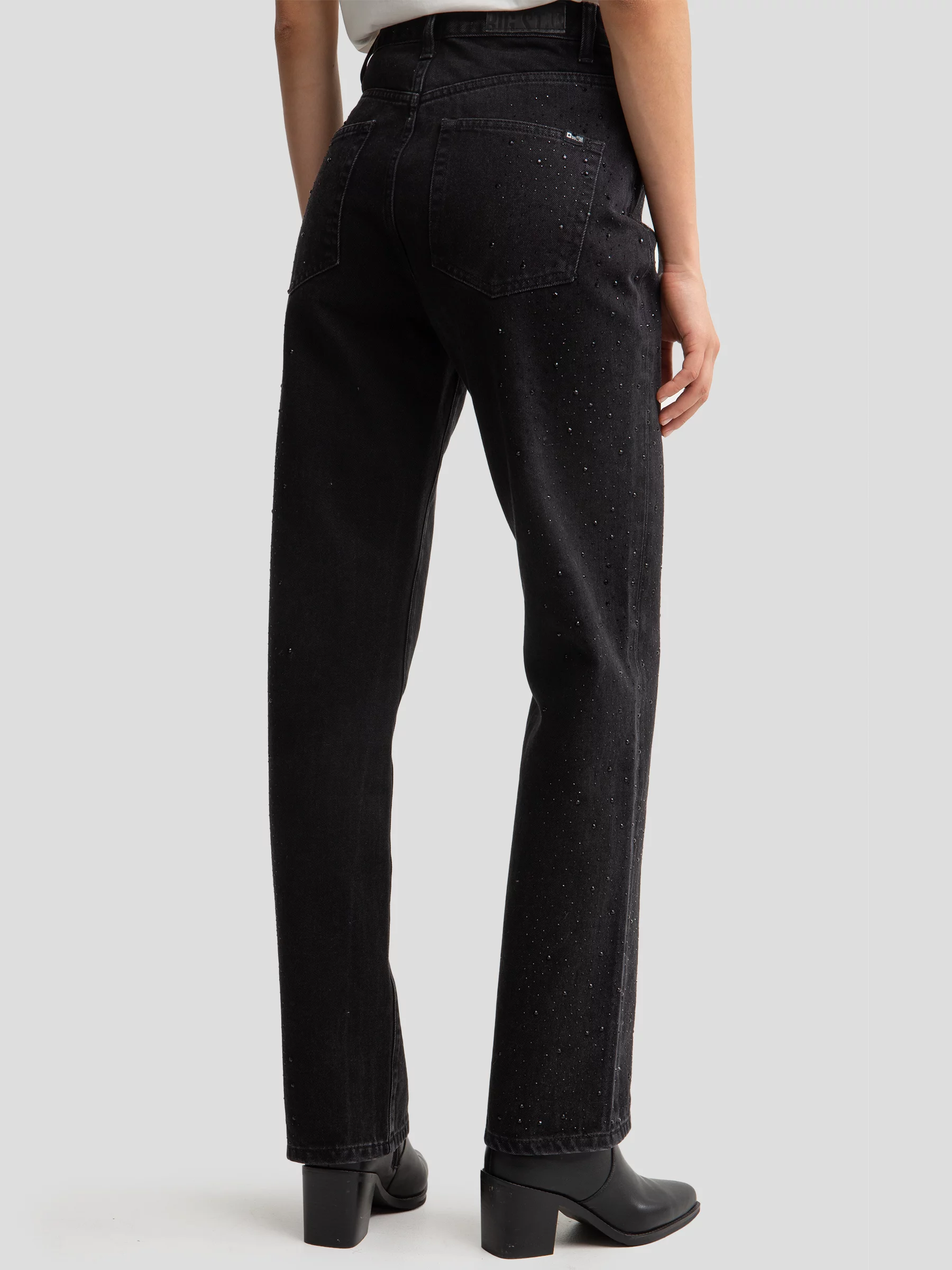 Jeansy damskie z prostą nogawką z cyrkoniami czarne Jade 925