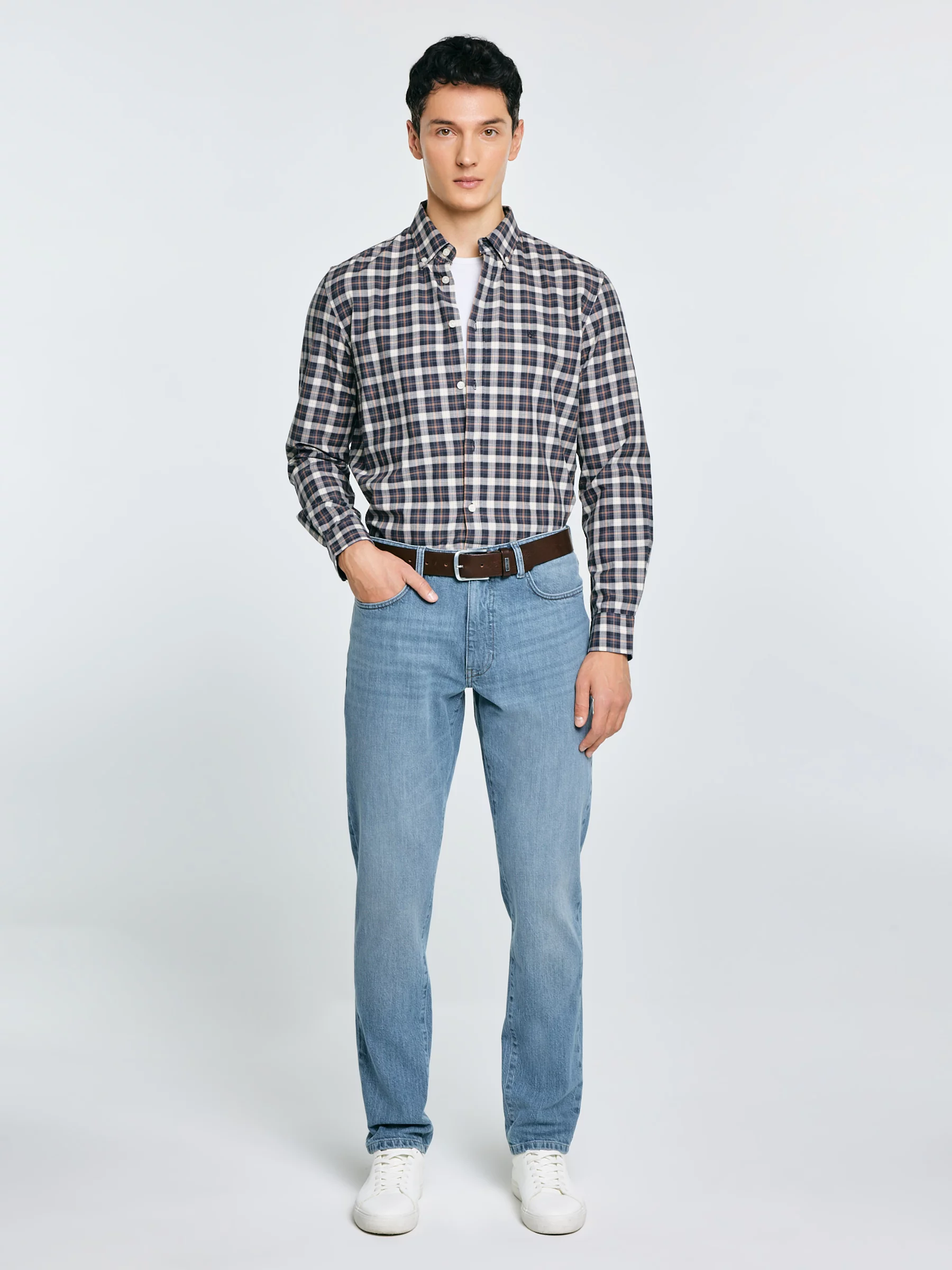 Koszula męska bawełniana w kratę czarna Gibbineros 906