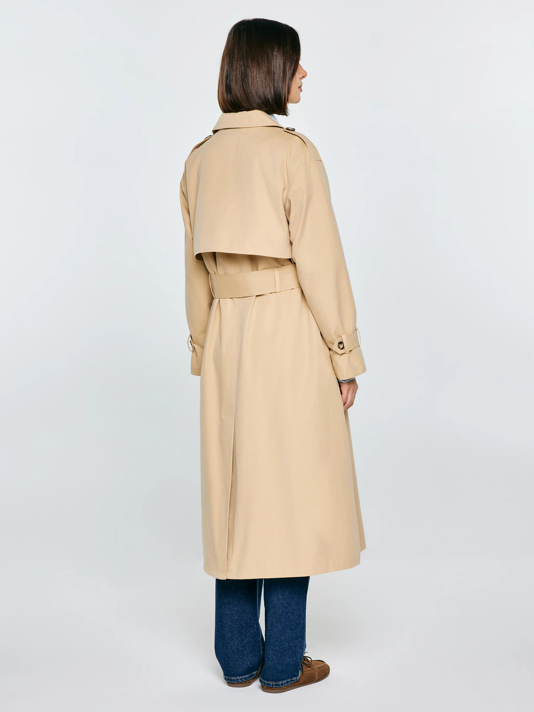 Trencz damski dwurzędowy z paskiem beżowy Retinsa 801