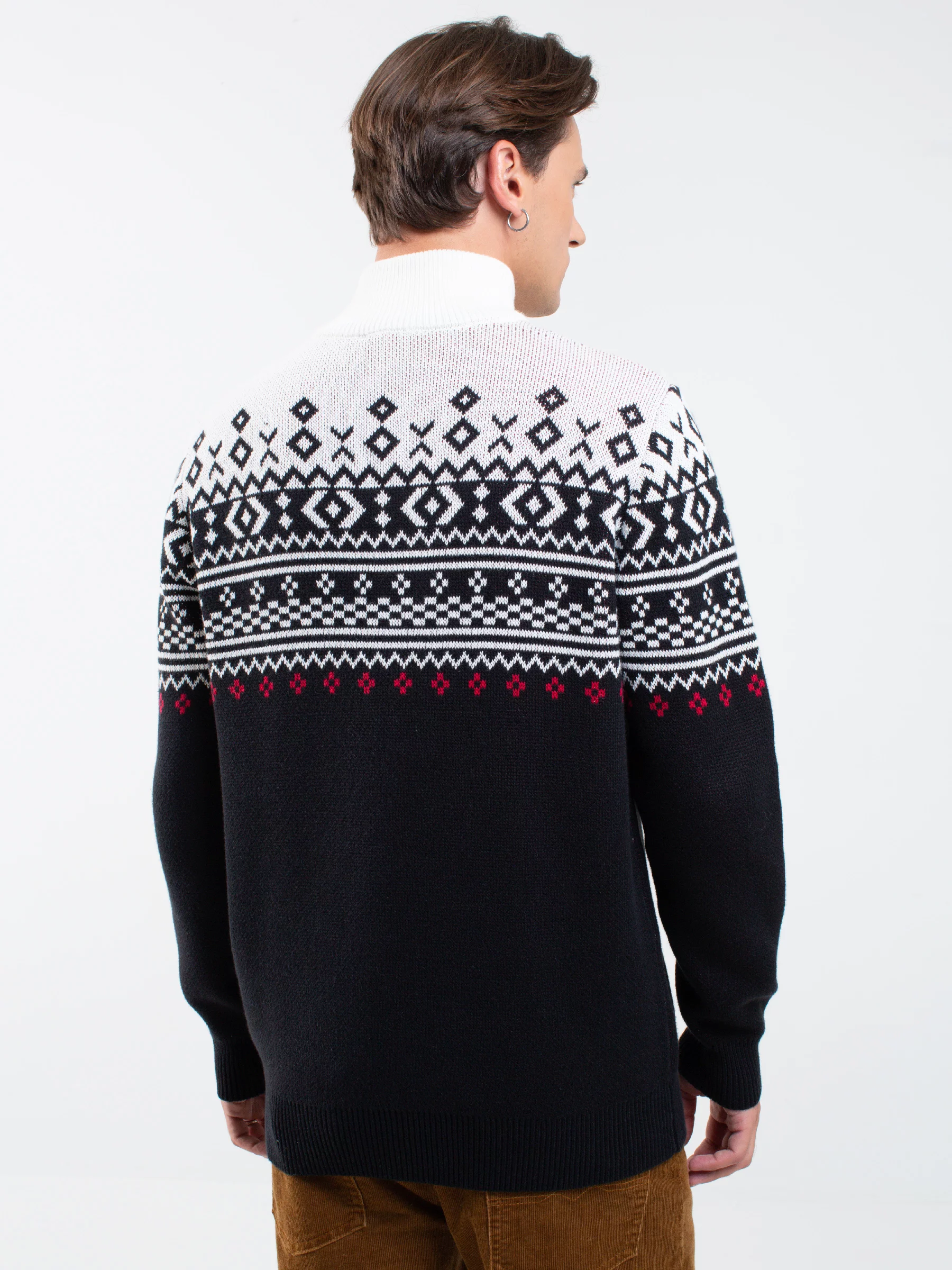 Sweter męski z golfem z motywem norweskim czarny Kristof 906