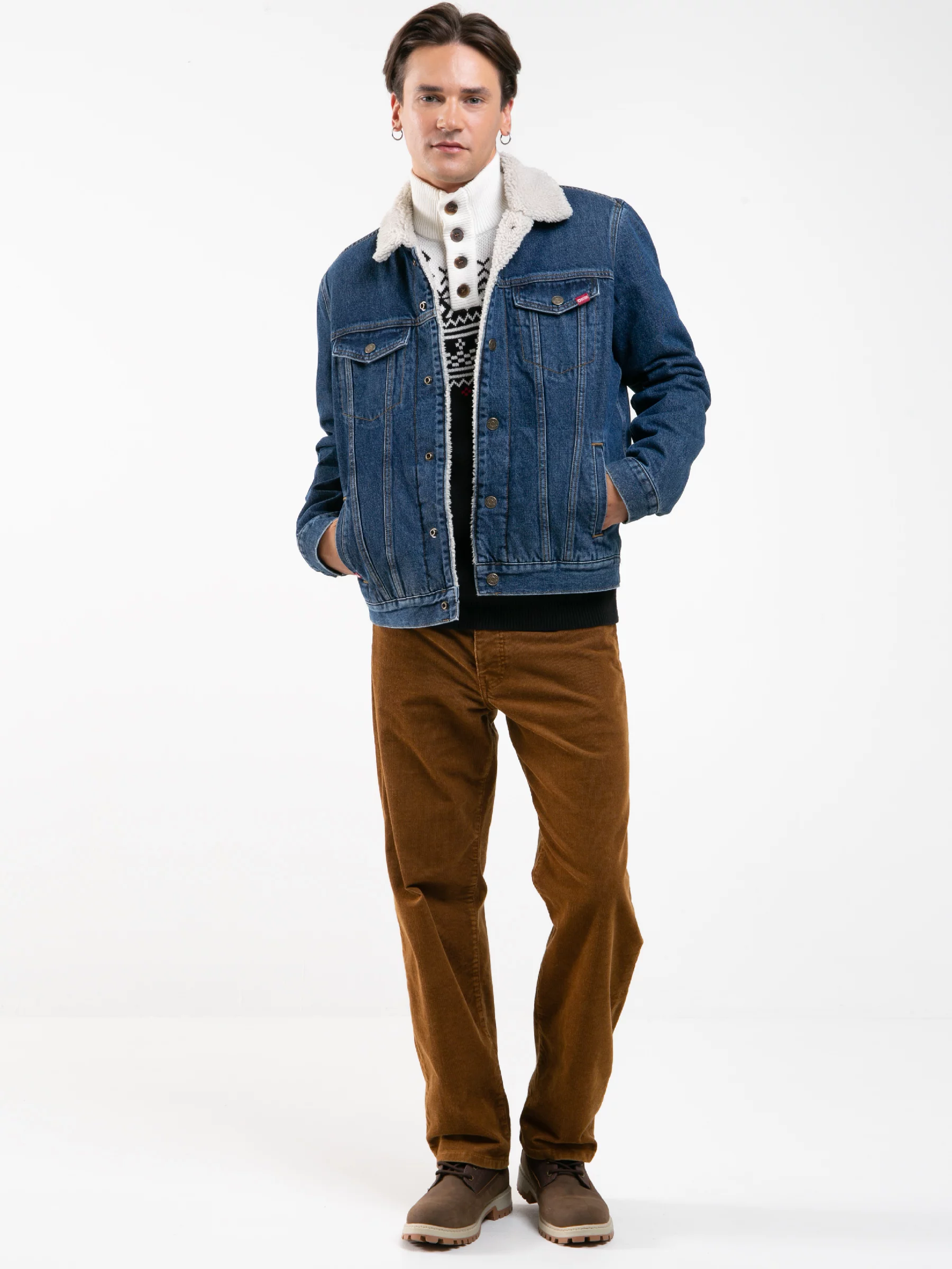 Sweter męski z golfem z motywem norweskim czarny Kristof 906