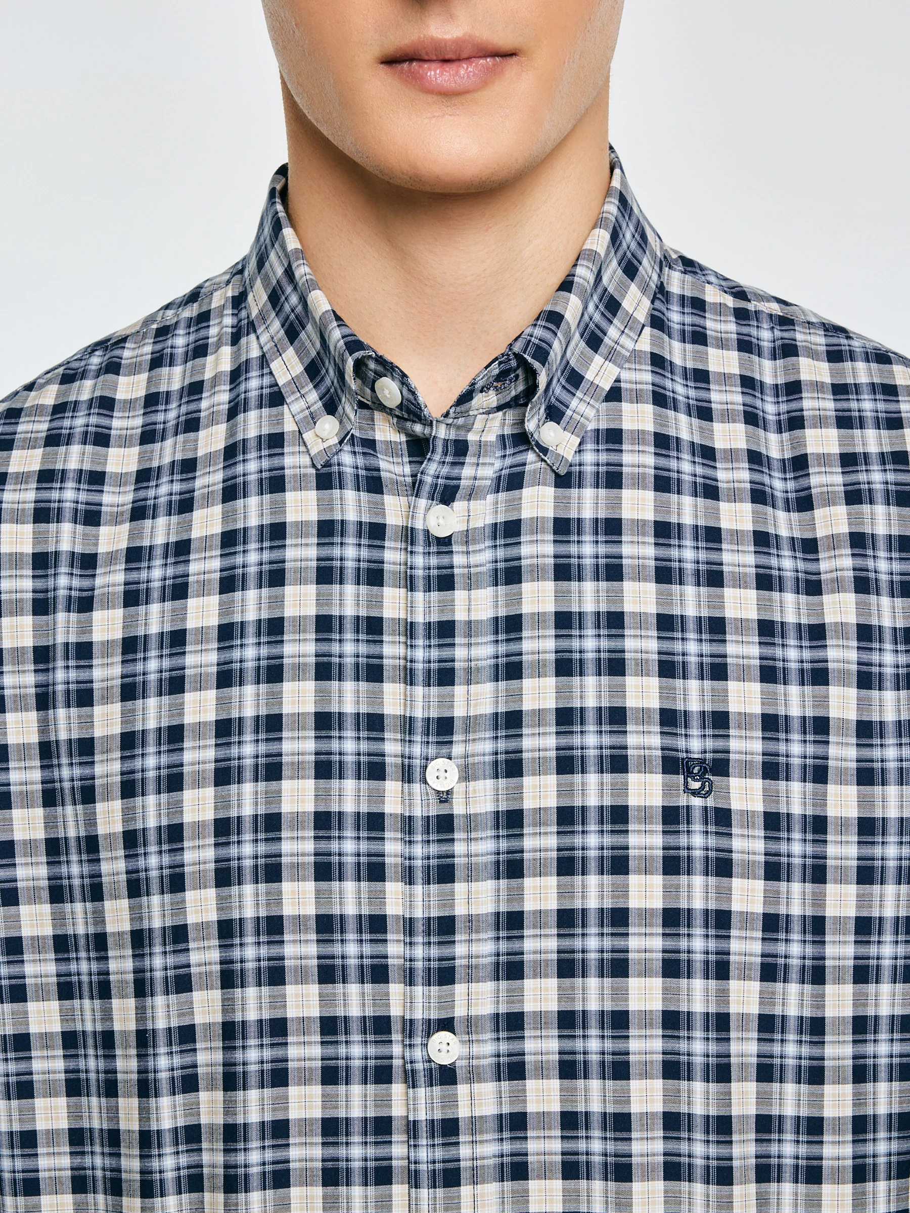 Koszula męska bawełniana w kratę granatowa Gibbineros 402