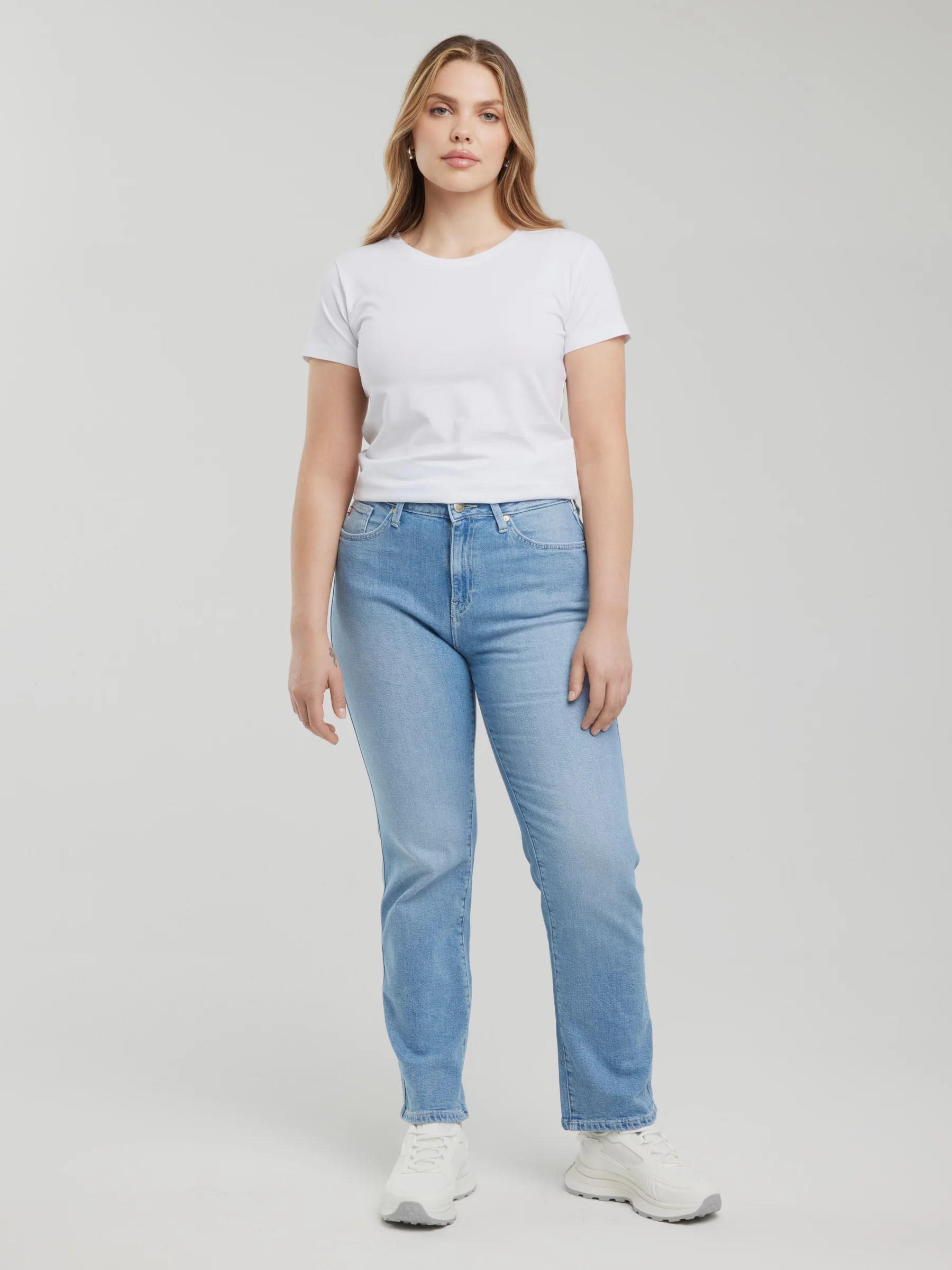 Jeansy damskie z prostą nogawką jasnoniebieskie Myrra 113