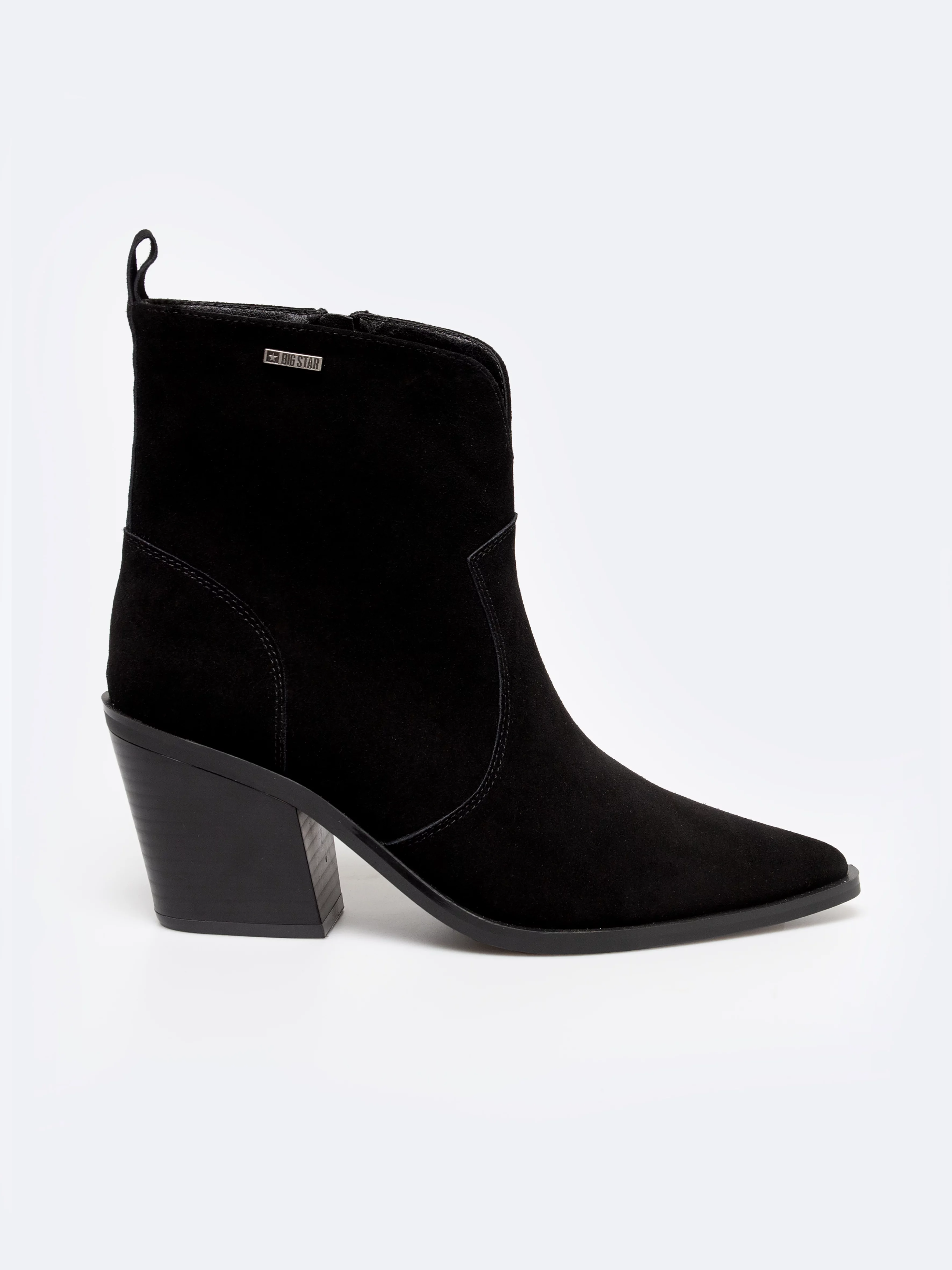 Botki damskie kowbojki ze skóry naturalnej zamszowej czarne SS274472 906