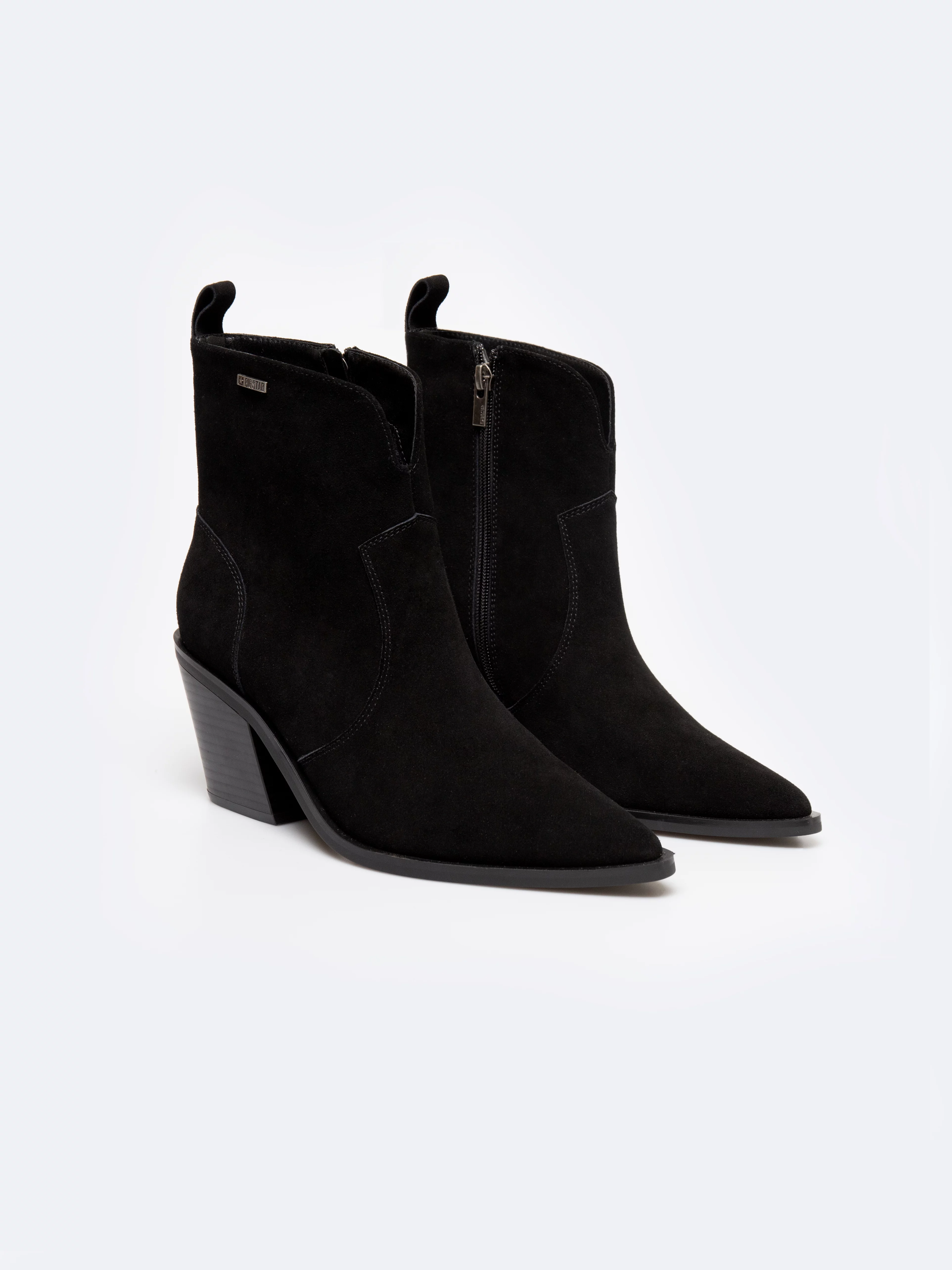 Botki damskie kowbojki ze skóry naturalnej zamszowej czarne SS274472 906