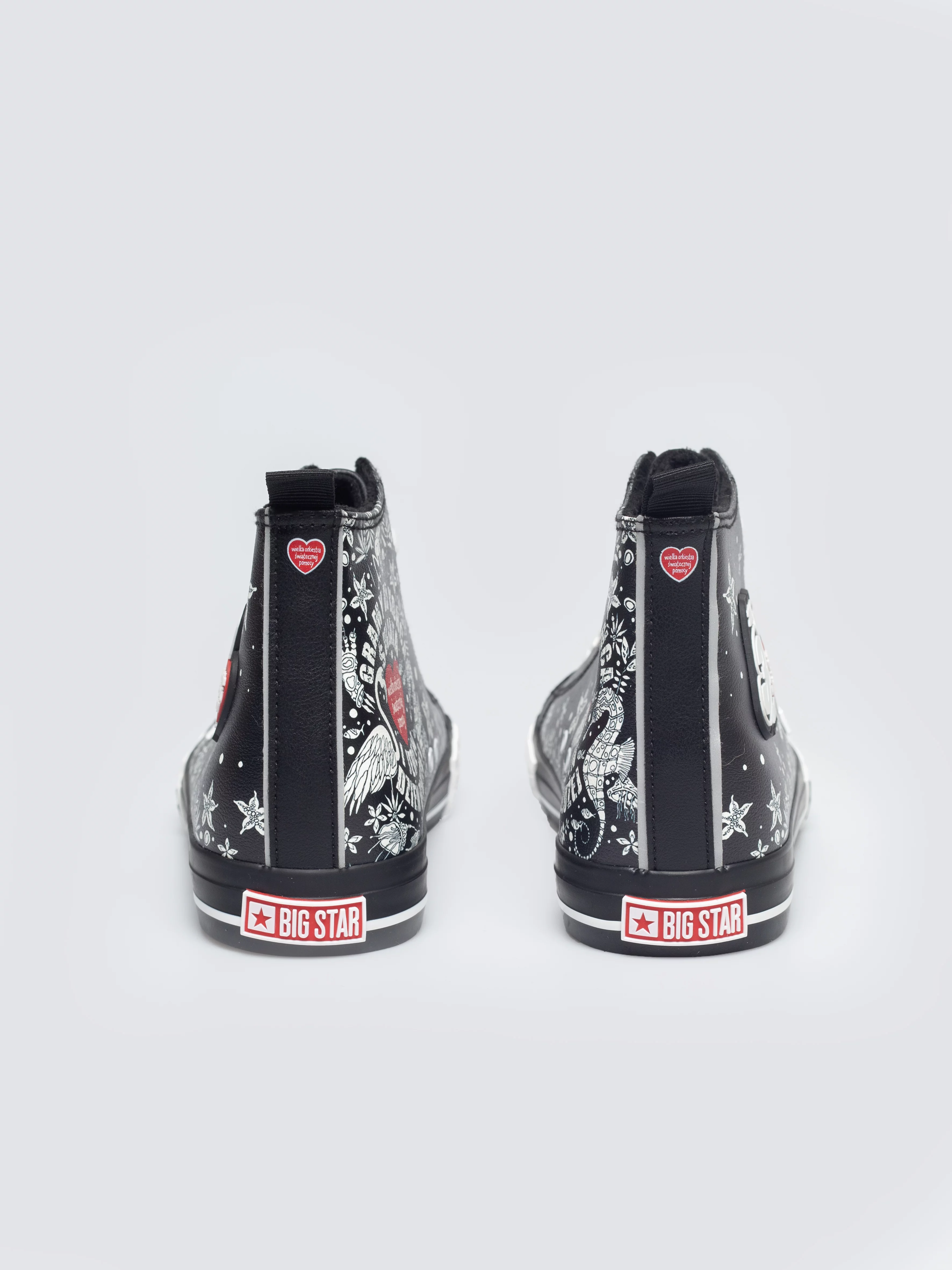 Trampki wysokie ze skóry ekologicznej z nadrukiem WOśP czarne TT174400 906