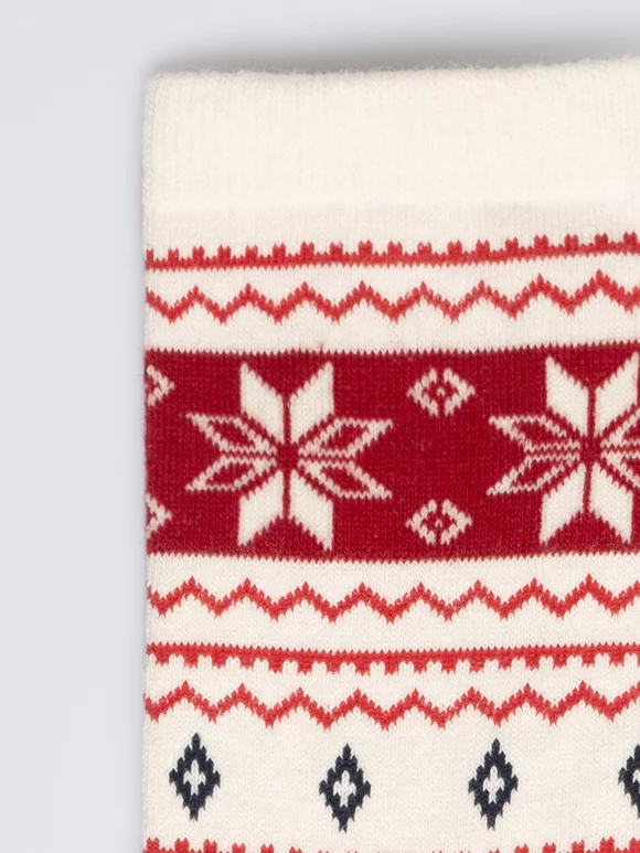 Skarpety damskie długie ze wzorem skandynawskim biało-czerwone Mela 100