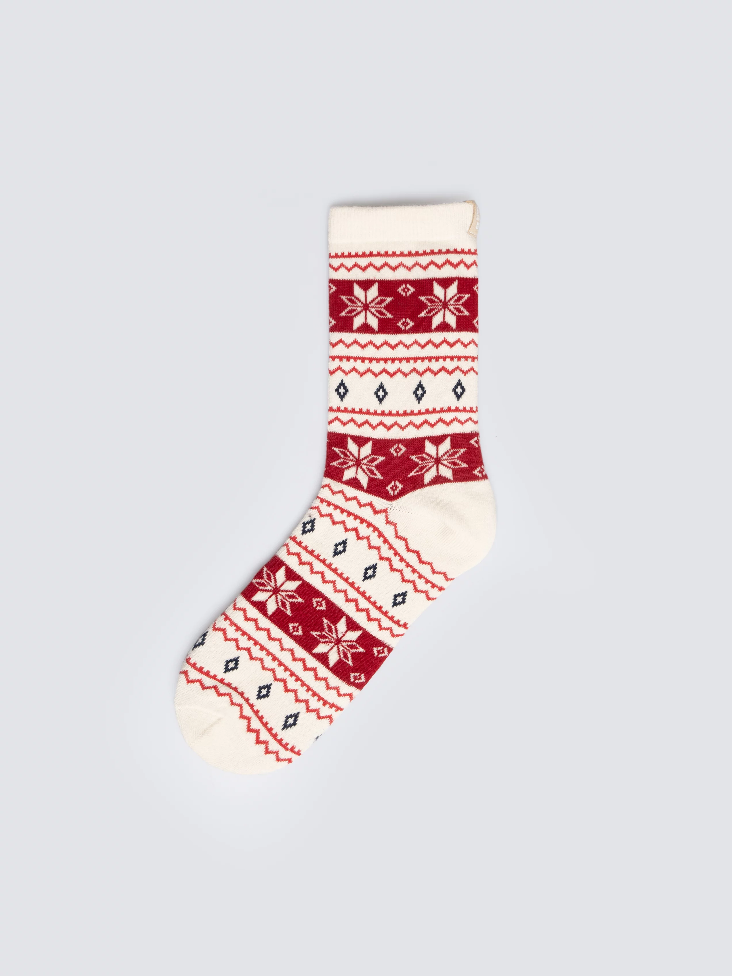 Skarpety damskie długie ze wzorem skandynawskim biało-czerwone Mela 100