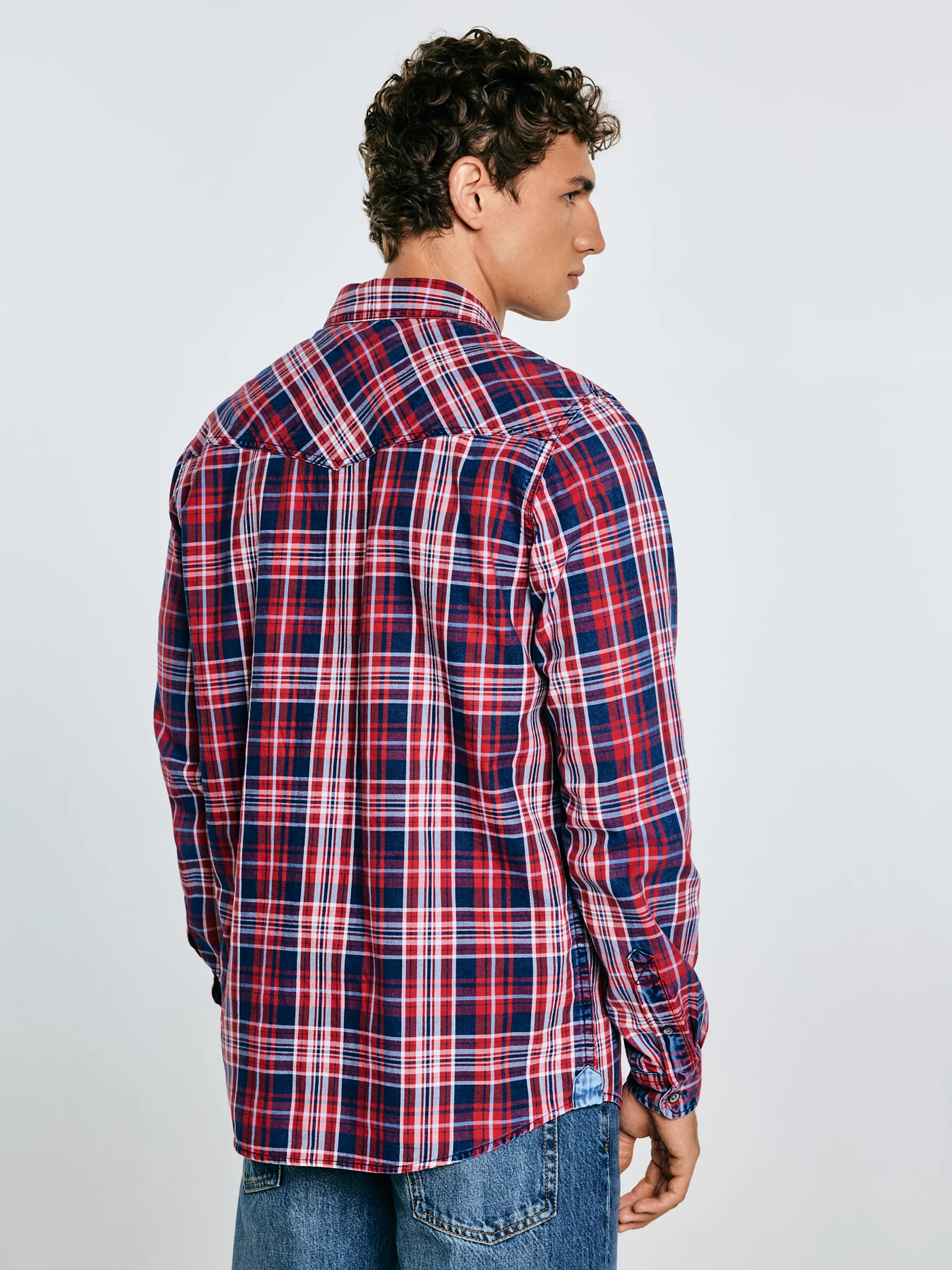 Koszula męska bawełniana w kratę czerwono-granatowa Retinezi 603