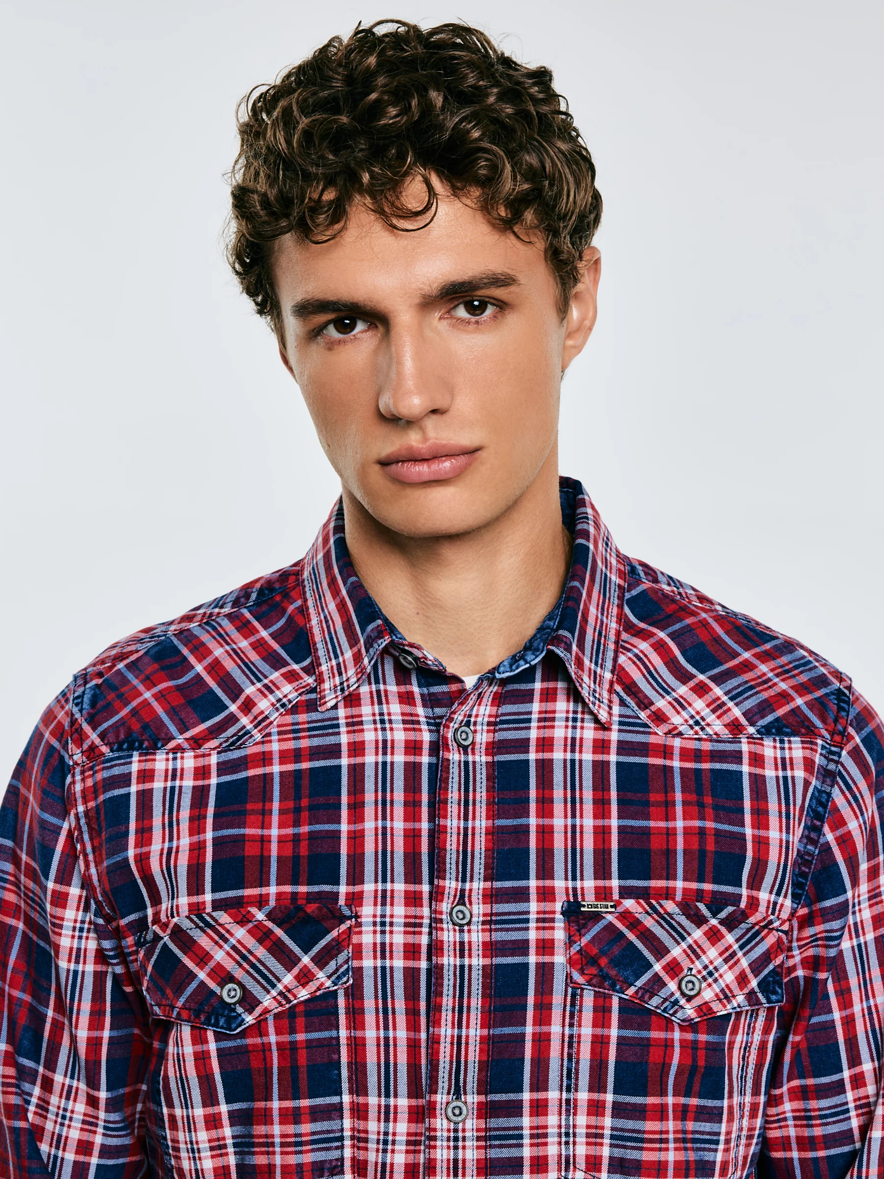 Koszula męska bawełniana w kratę czerwono-granatowa Retinezi 603
