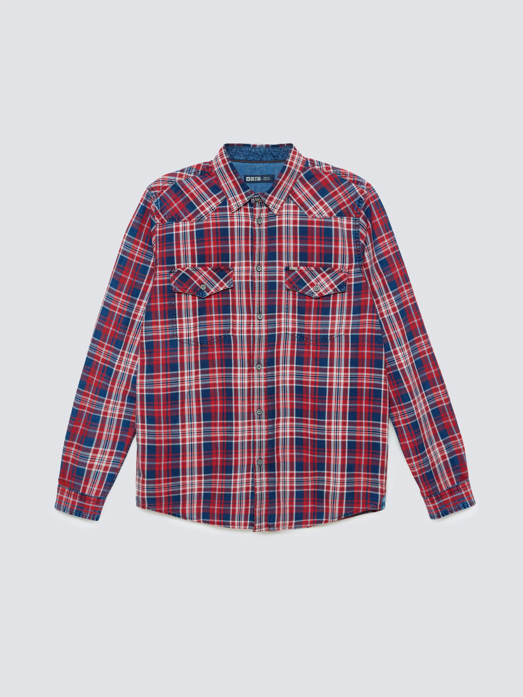 Koszula męska bawełniana w kratę czerwono-granatowa Retinezi 603