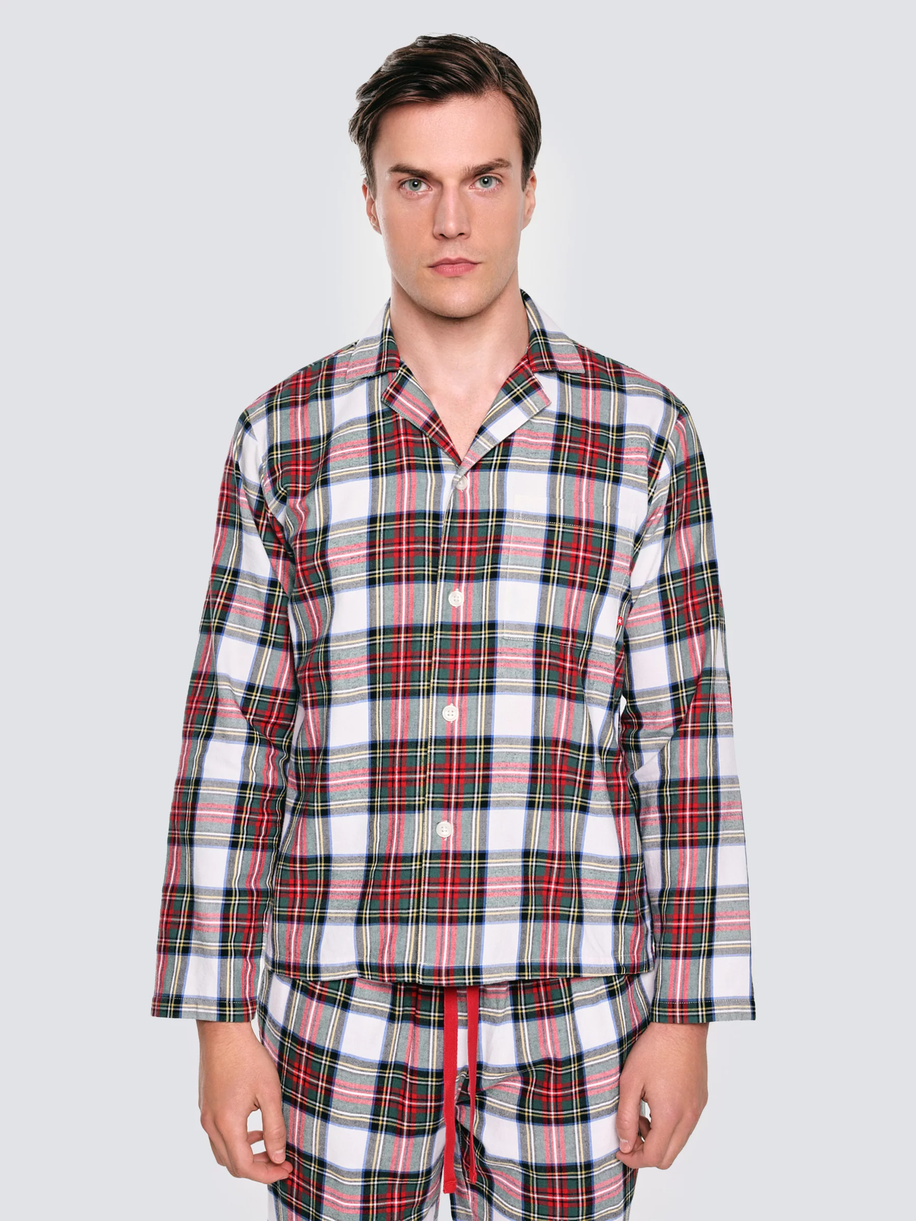 Piżama dwuczęściowa bawełniana w kratę biało-czerwona Senmunis 100