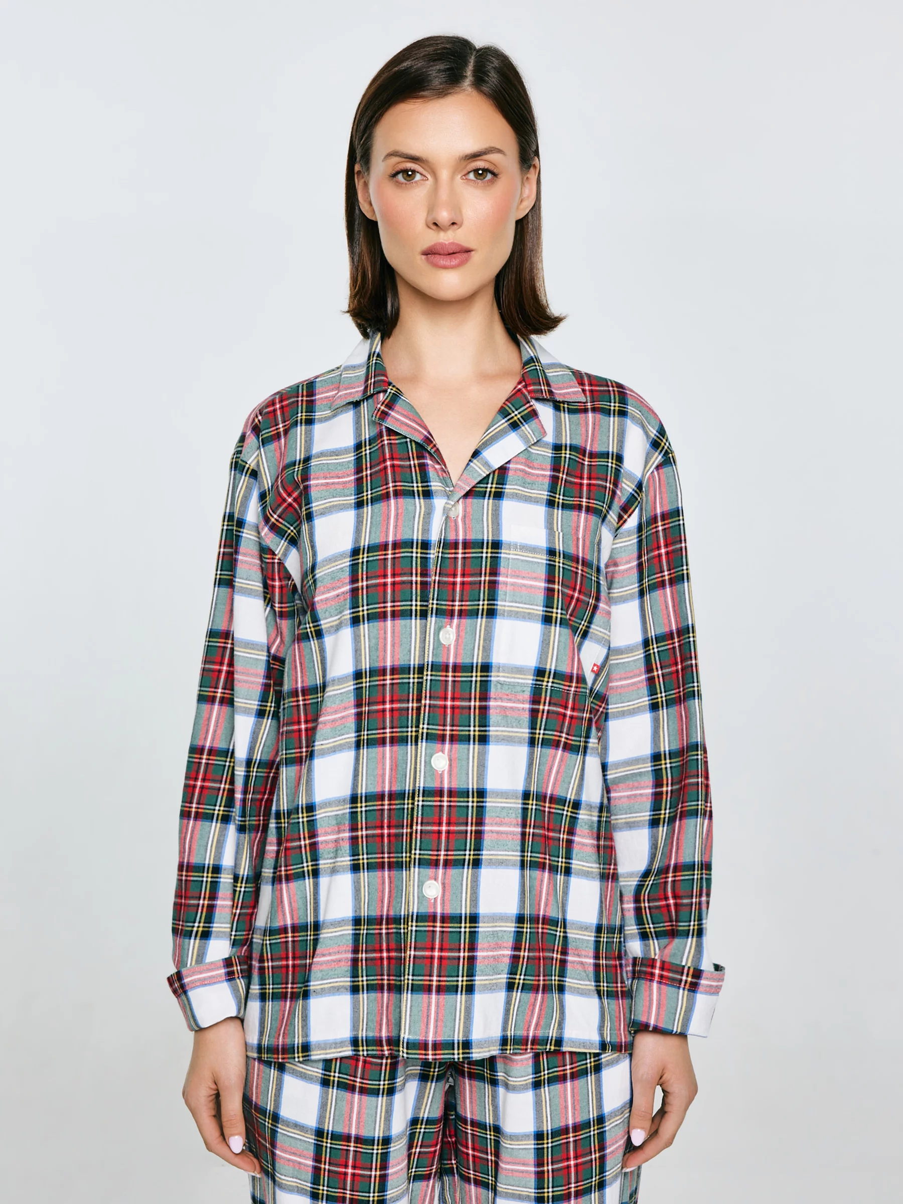 Piżama dwuczęściowa bawełniana w kratę biało-czerwona Senmunis 100