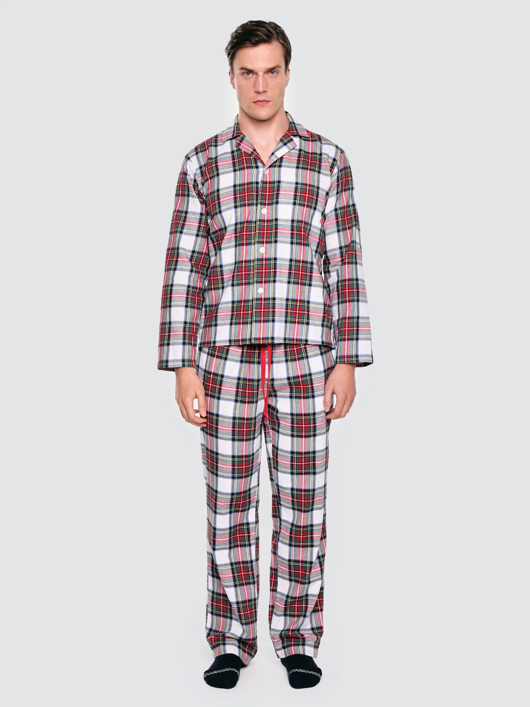 Piżama dwuczęściowa bawełniana w kratę biało-czerwona Senmunis 100