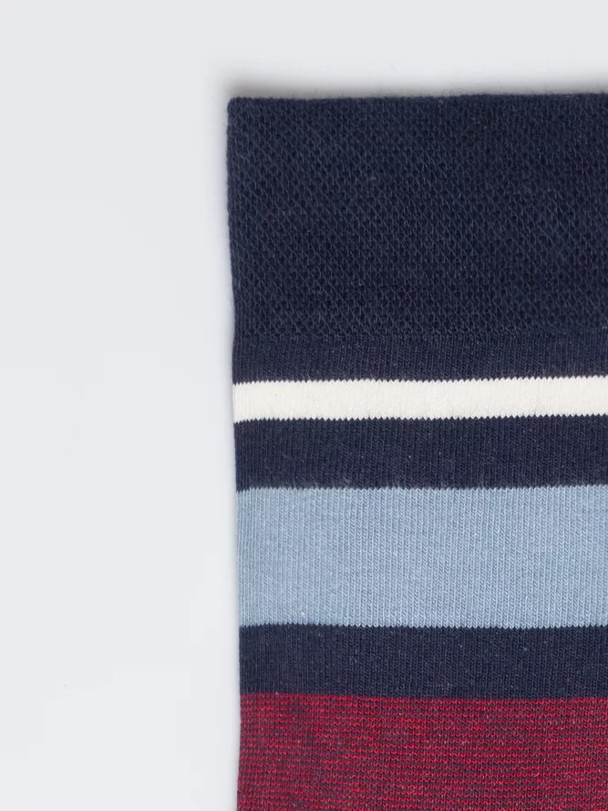 Skarpety męskie długie w kolorowe paski granatowe Ismael 403