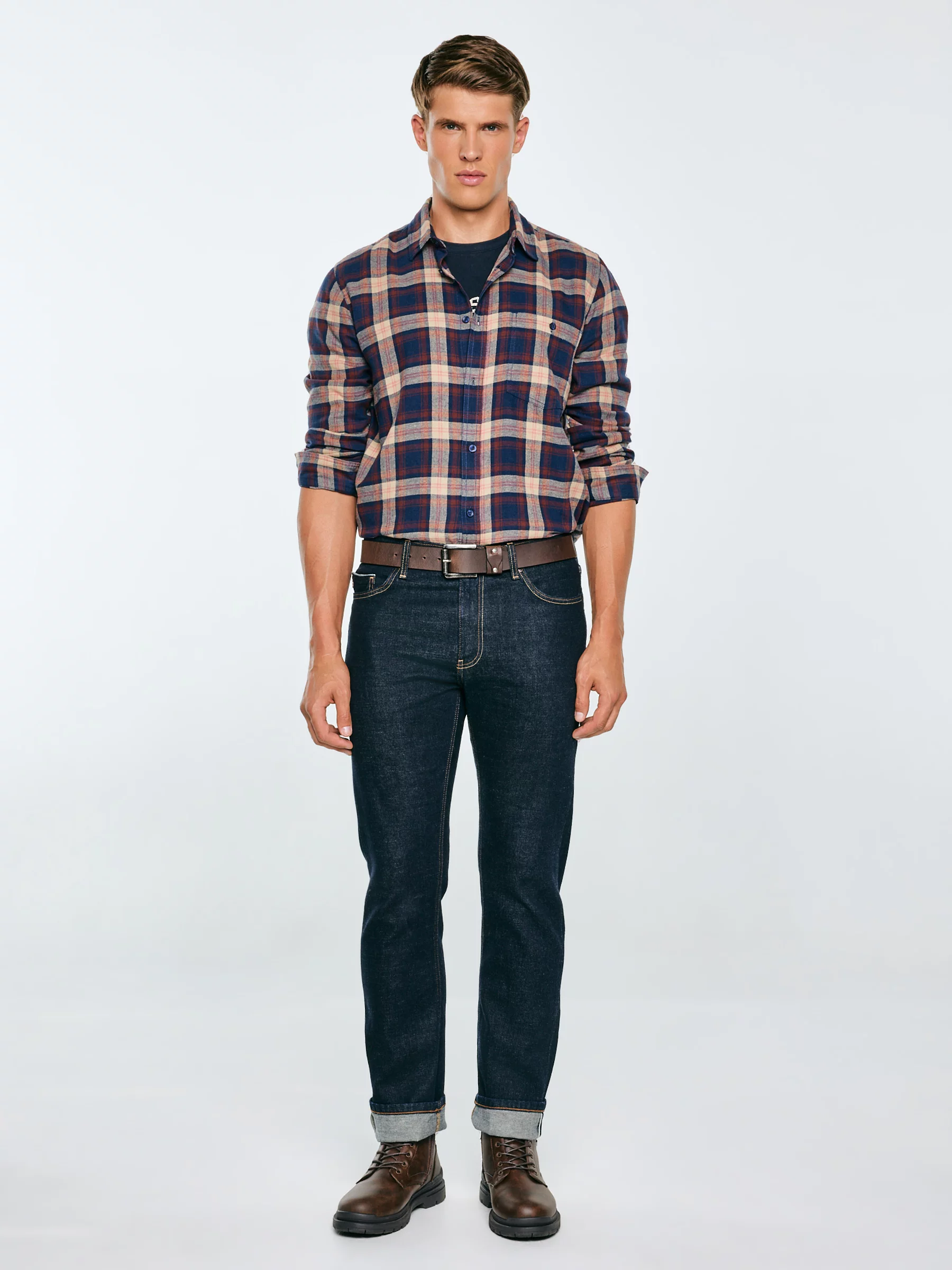 Koszula męska flanelowa w kratę granatowa Flaneno 403