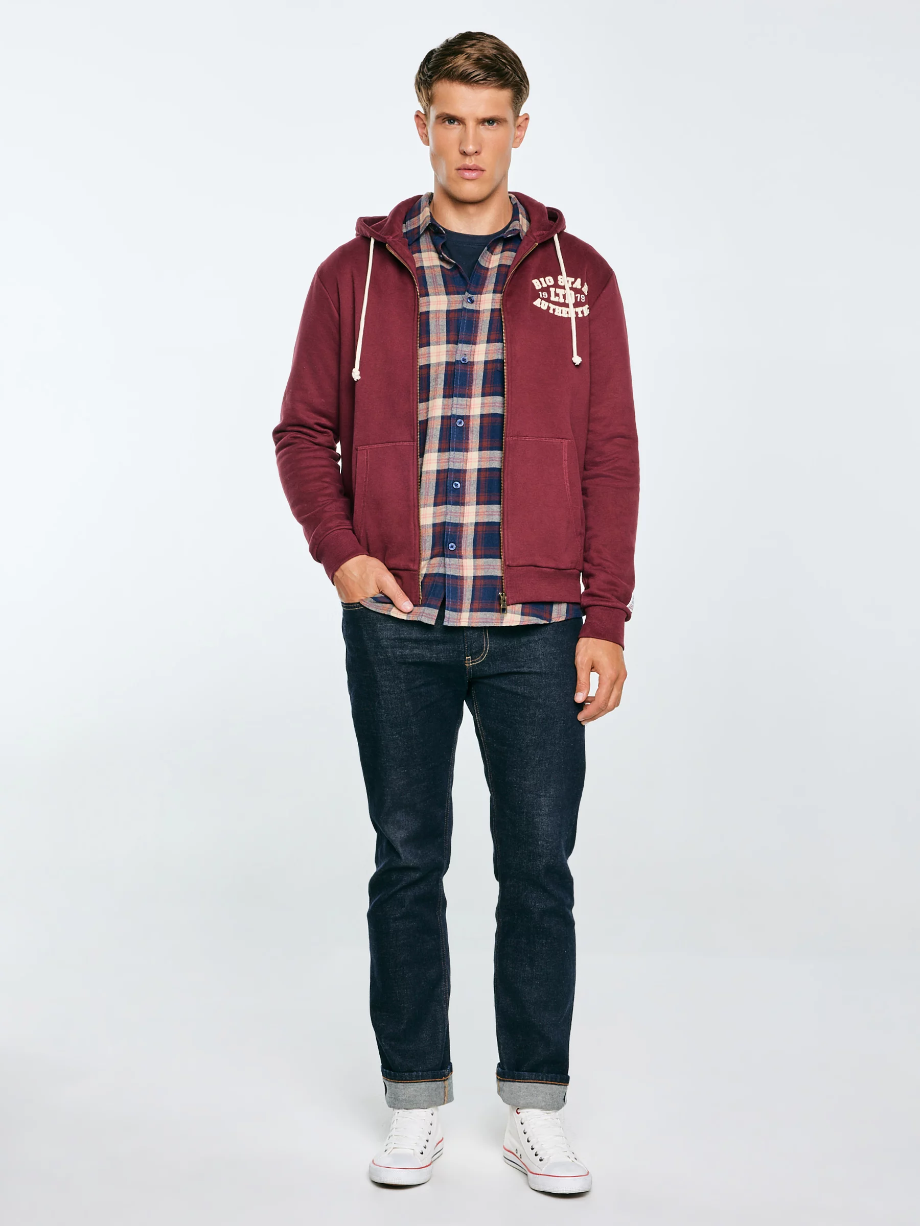 Koszula męska flanelowa w kratę granatowa Flaneno 403