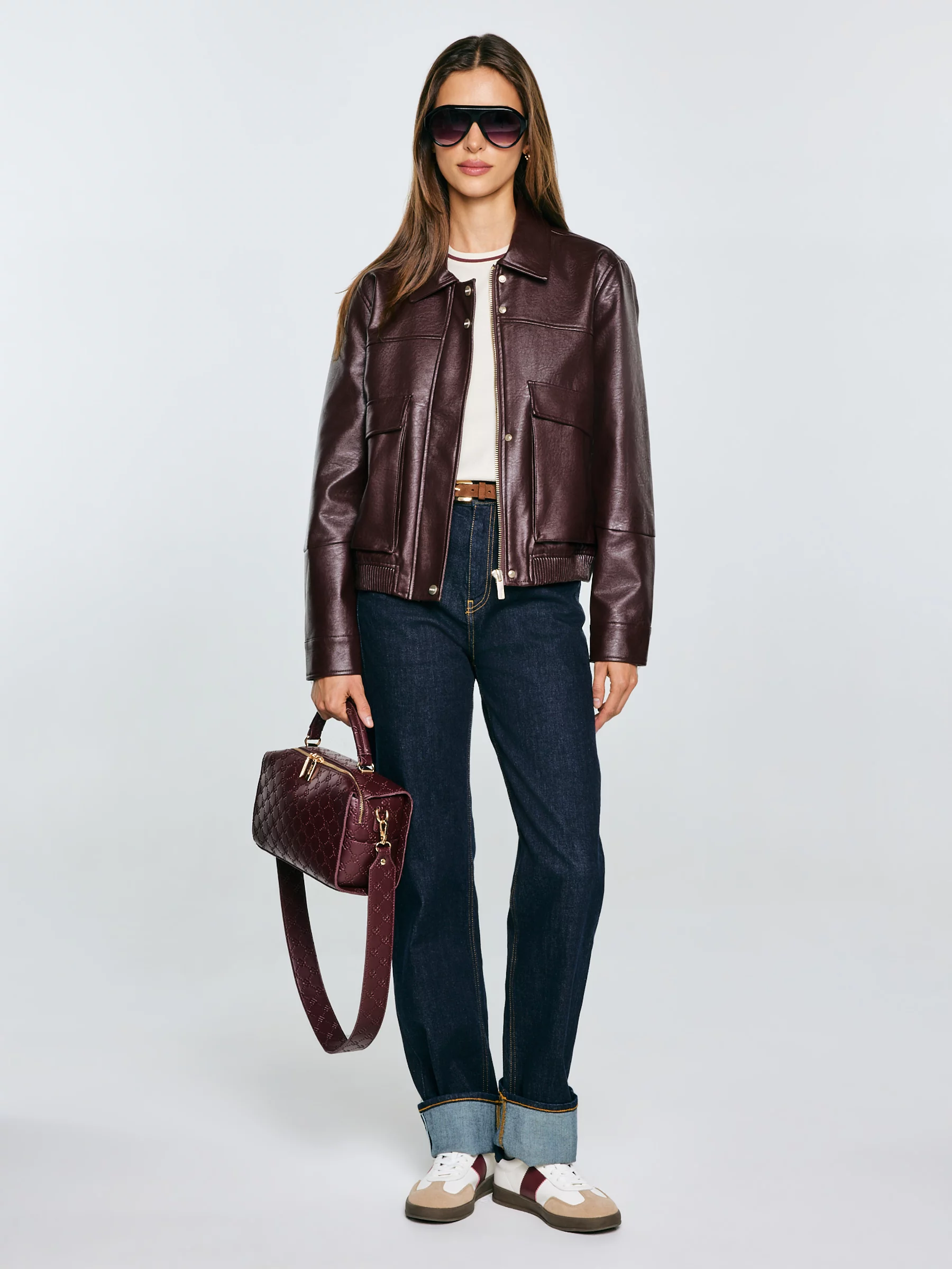 Kurtka damska ze skóry ekologicznej bordowa Britni 604