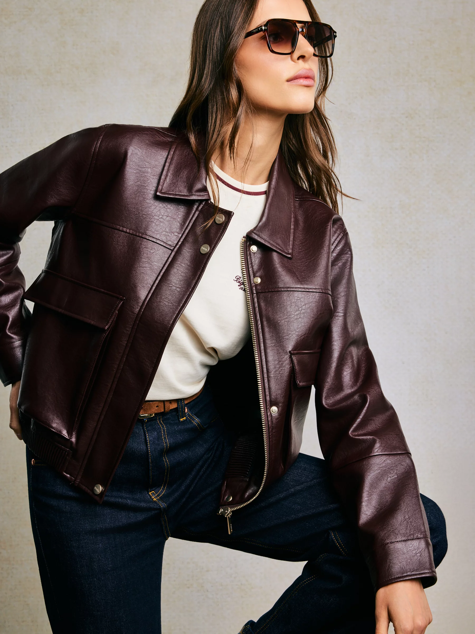 Kurtka damska ze skóry ekologicznej bordowa Britni 604