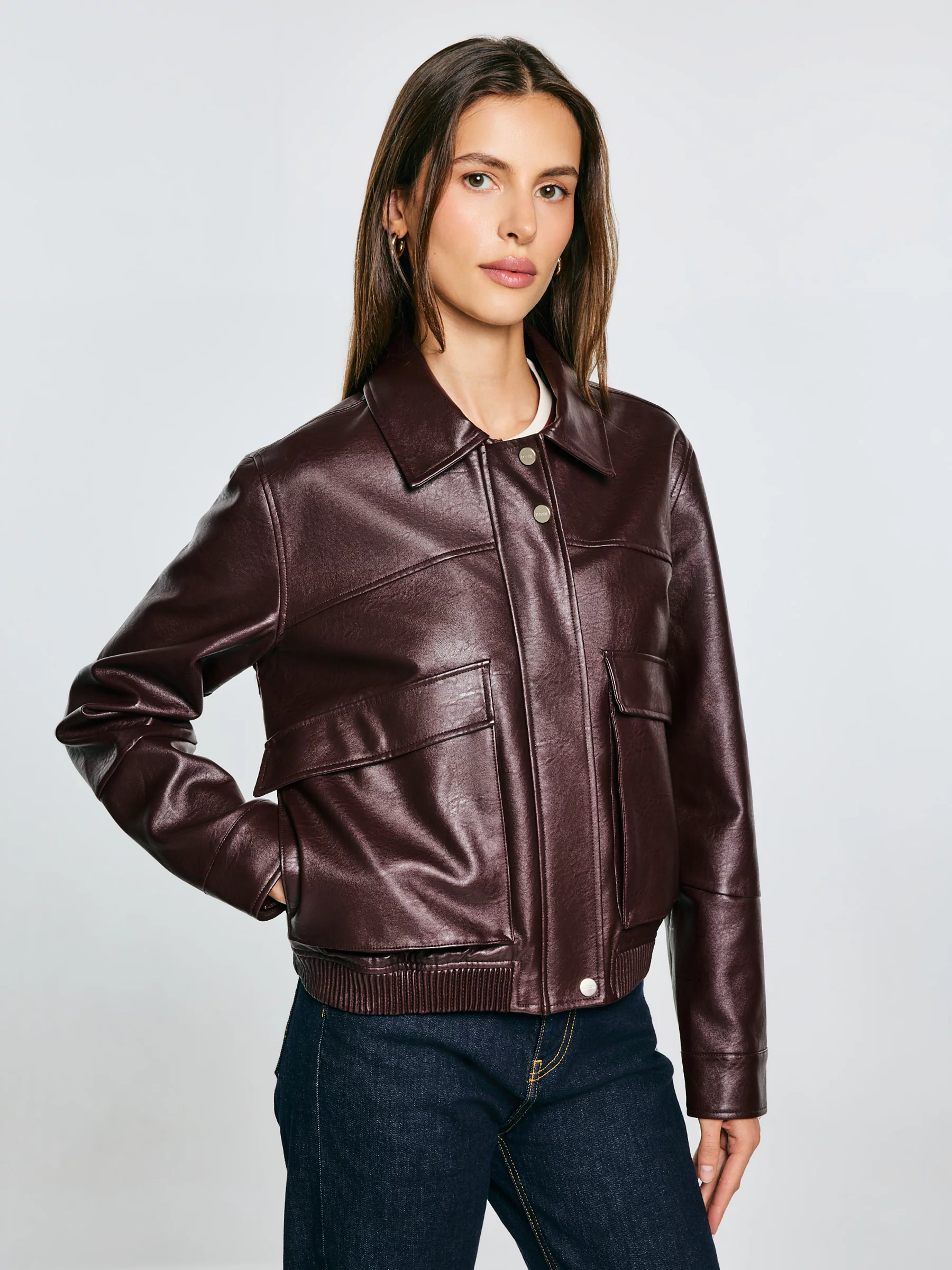 Kurtka damska ze skóry ekologicznej bordowa Britni 604