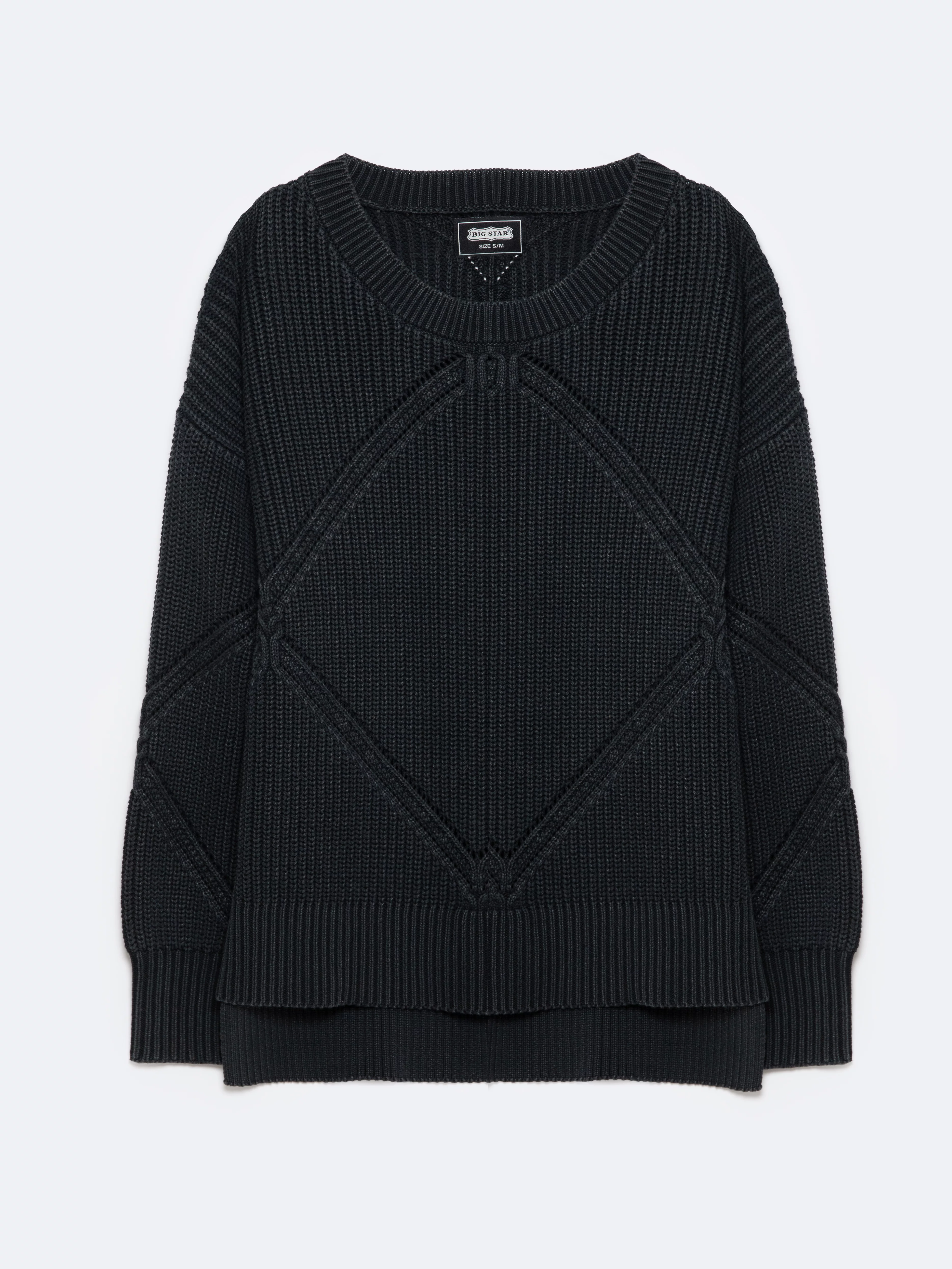 Sweter damski z ozdobnym splotem czarny Acidia 906