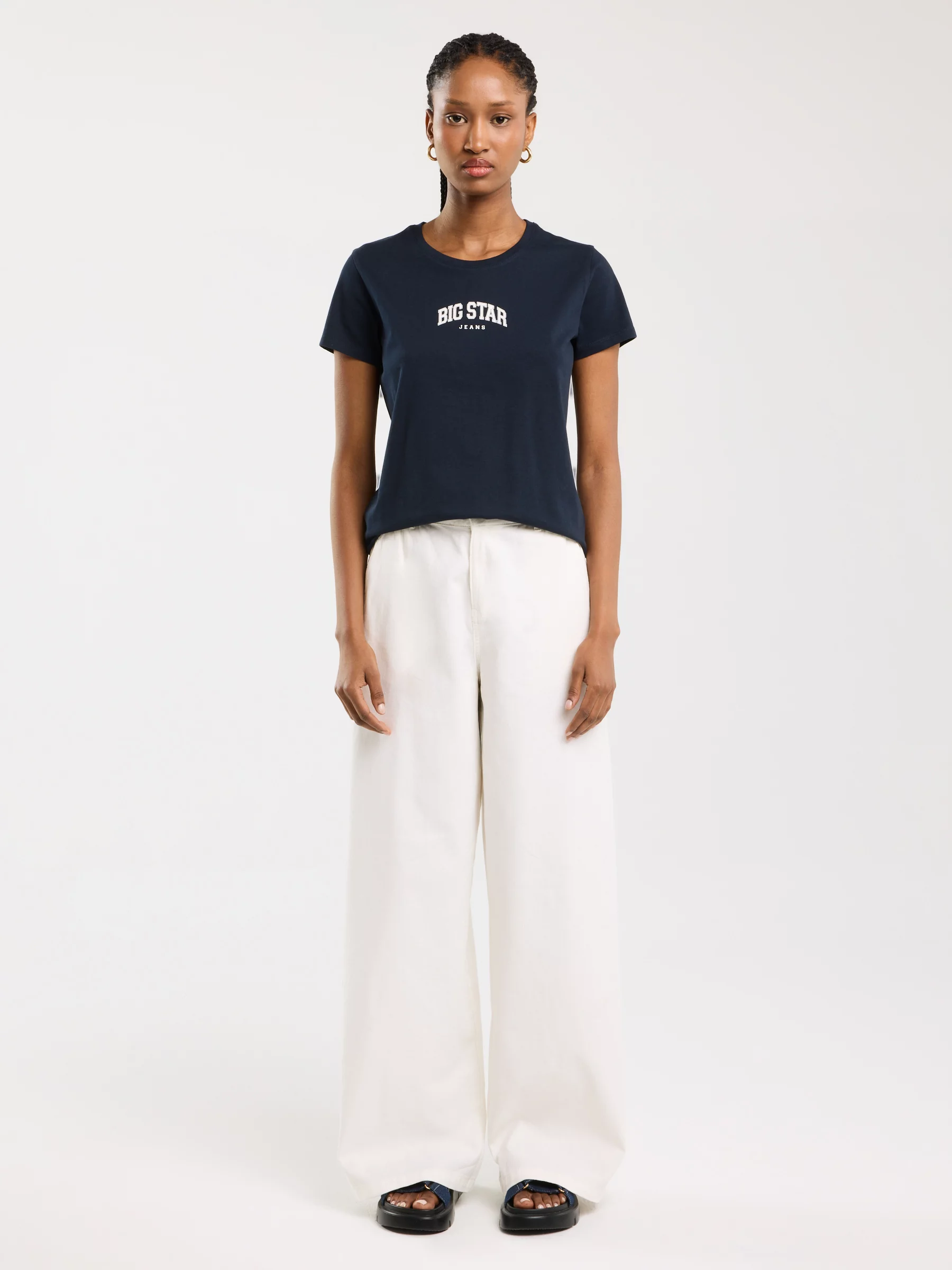 Koszulka damska bawełniana z nadrukiem granatowa Benea 403