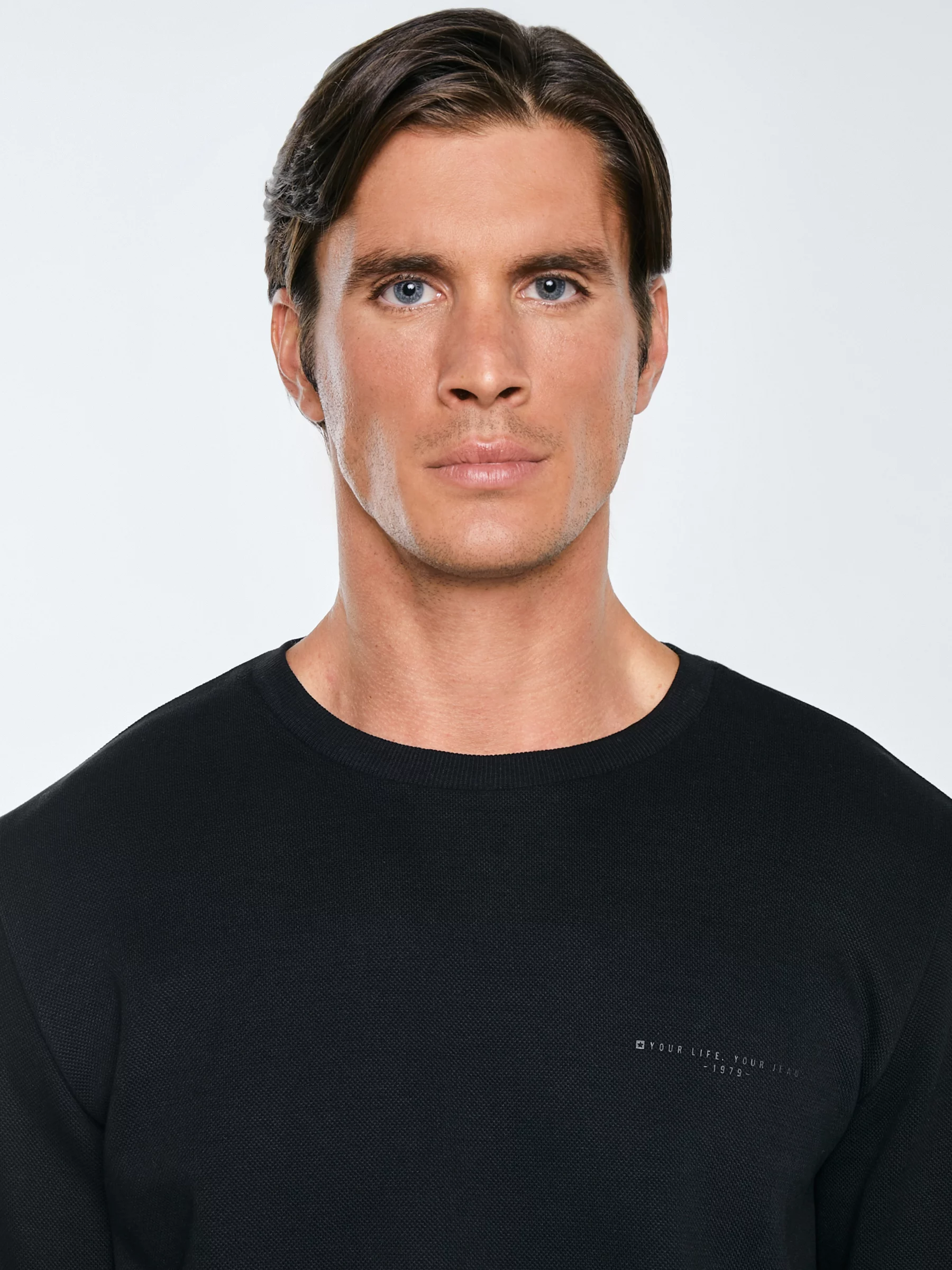 Bluza męska ze splotem pique czarna Wiler 906