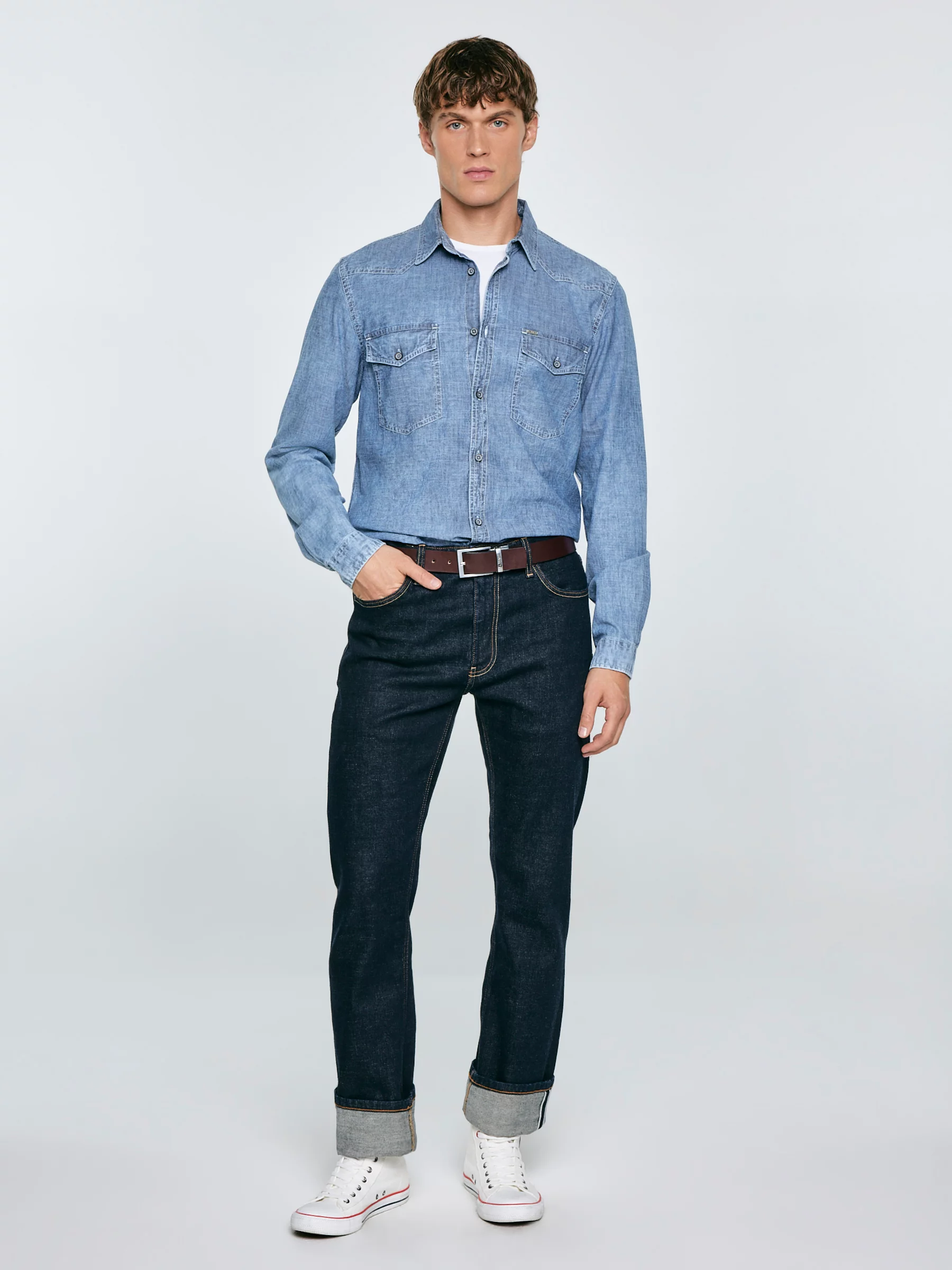 Koszula męska z imitacji jeansu niebieska Retinez 401