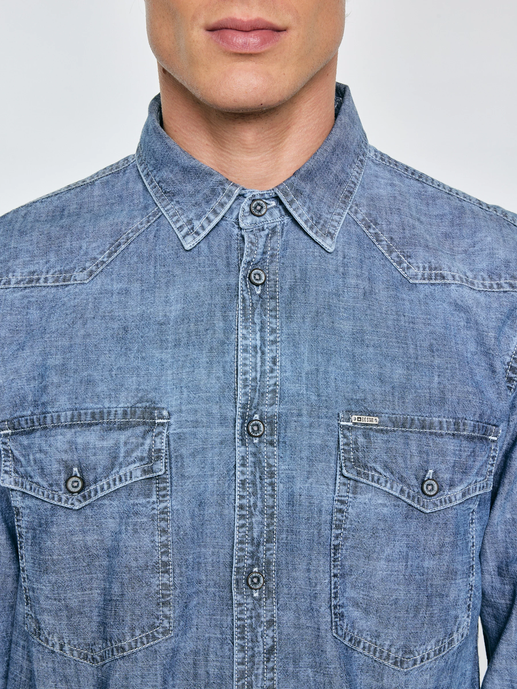 Koszula męska z imitacji jeansu niebieska Retinez 401