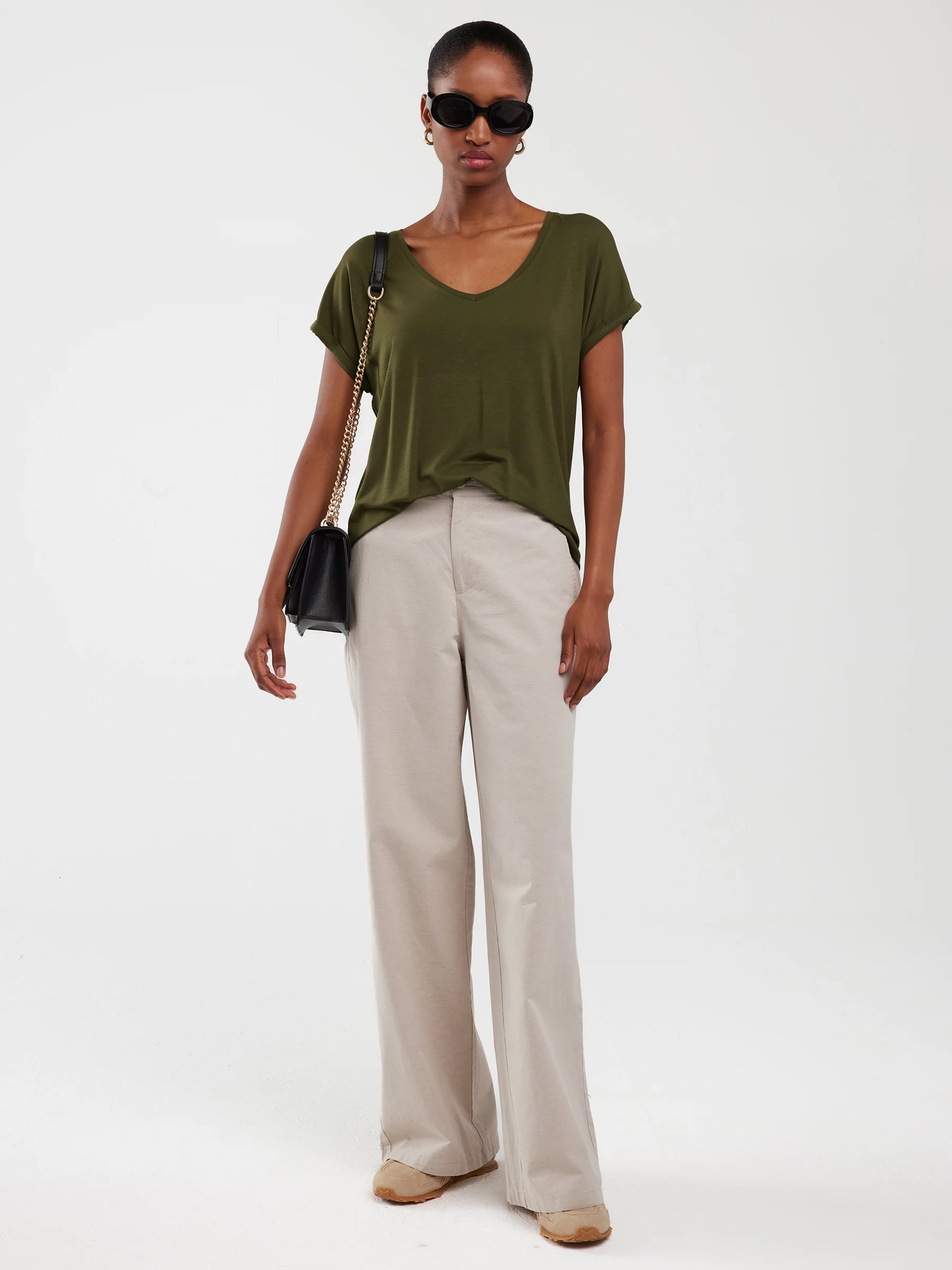 Koszulka damska o luźnym kroju khaki Valeria 303