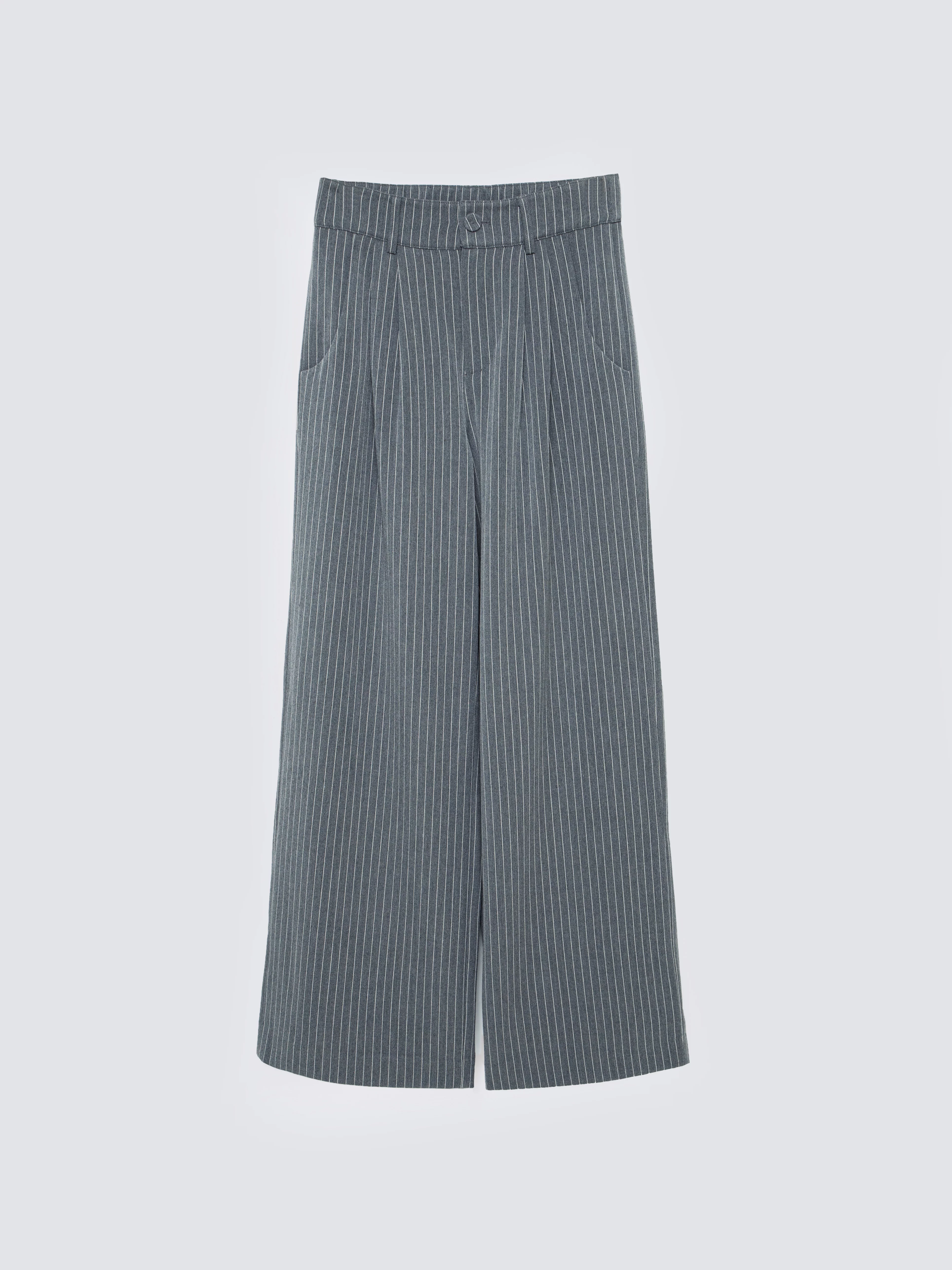 Spodnie damskie z szeroką nogawką w prążek szare Elvie 902